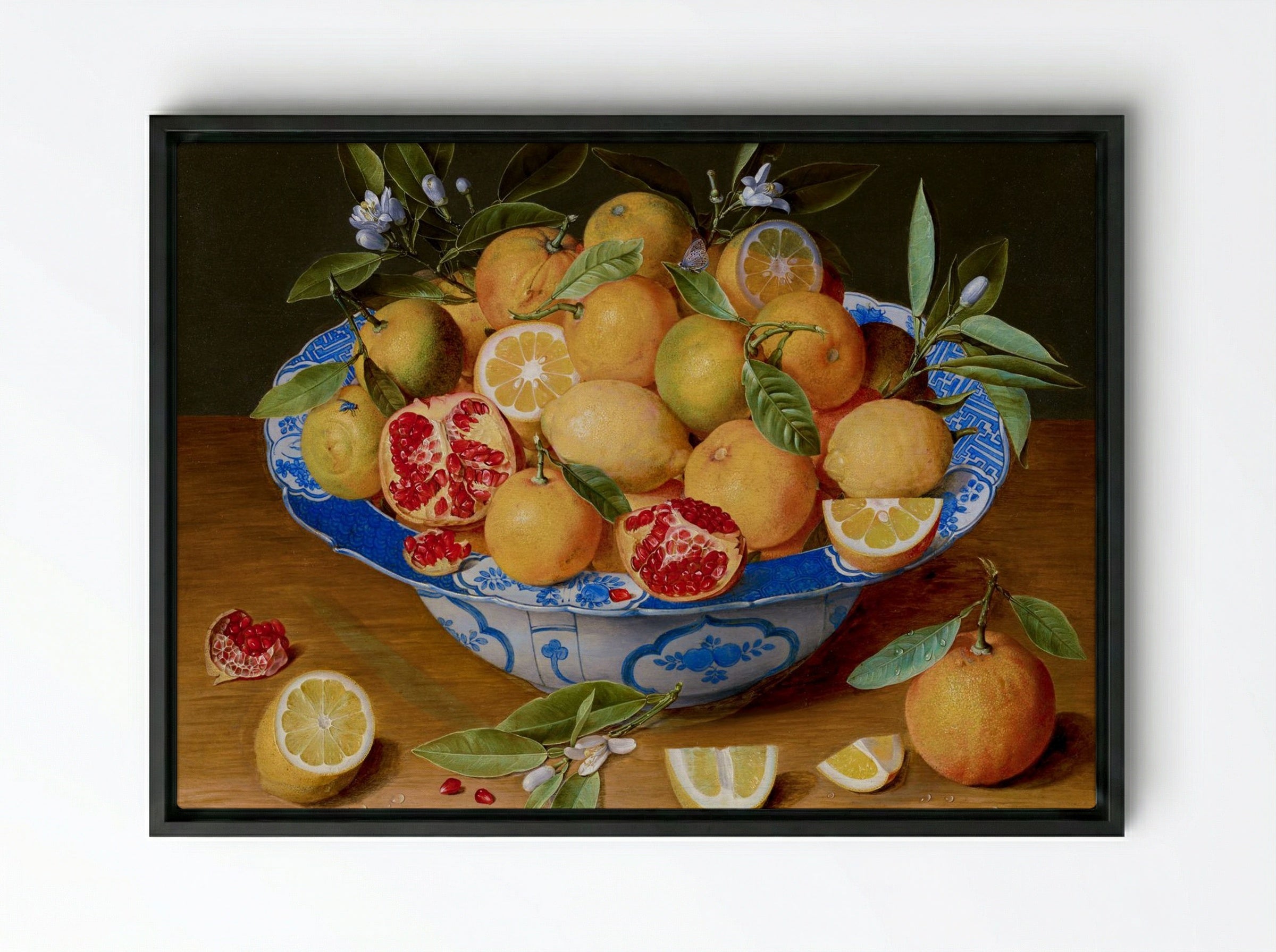 Still Life with Lemons, Oranges, and a Pomegranate - Jacob van Hulsdonck - Framed Canvas Black