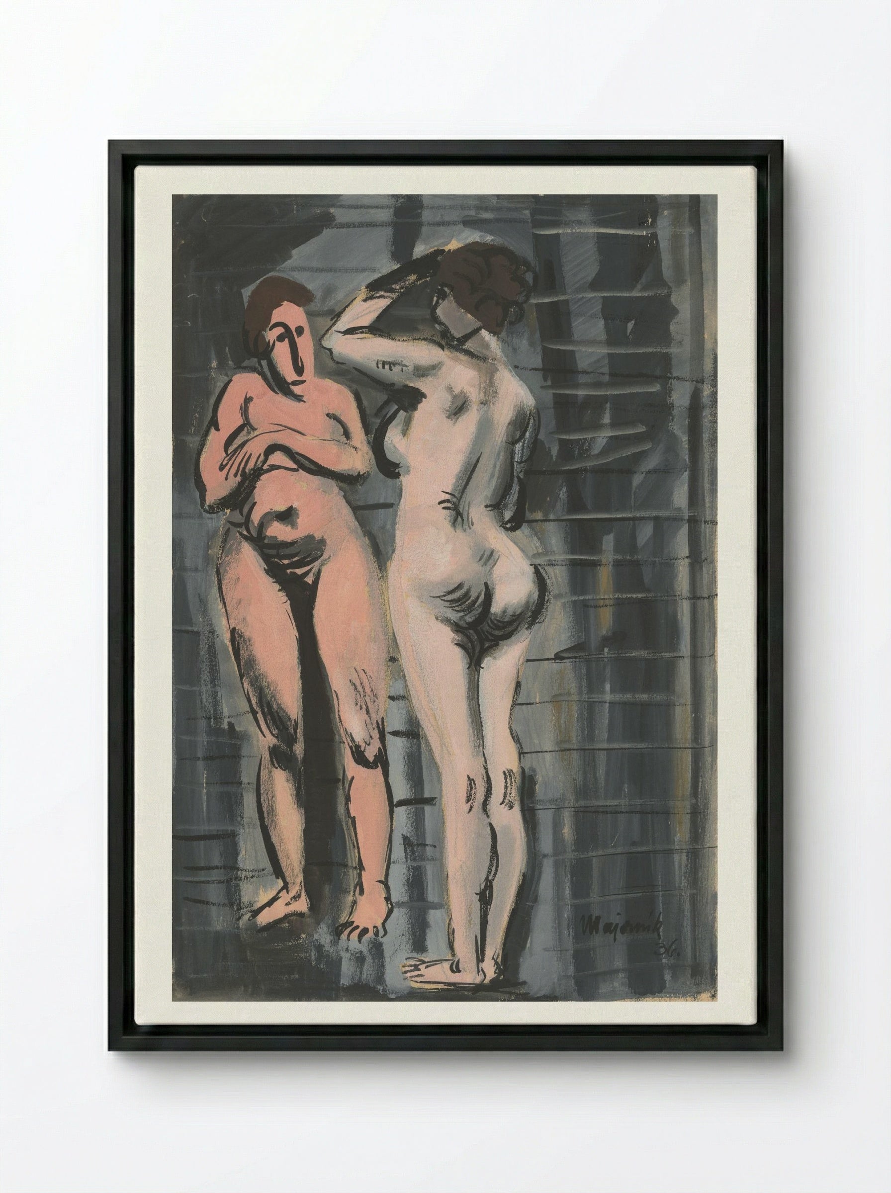 Two Female Nudes - Cyprián Majerník - Framed Canvas Black