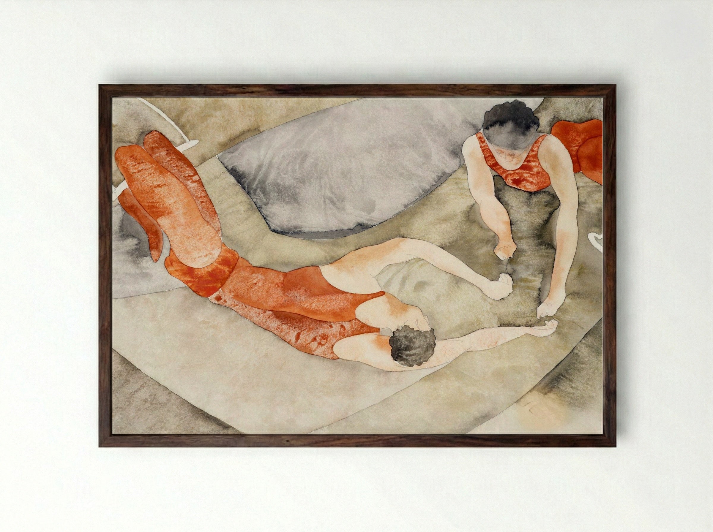 Two Trapeze Performers in Red - Charles Demuth - Framed Print Dark Wood