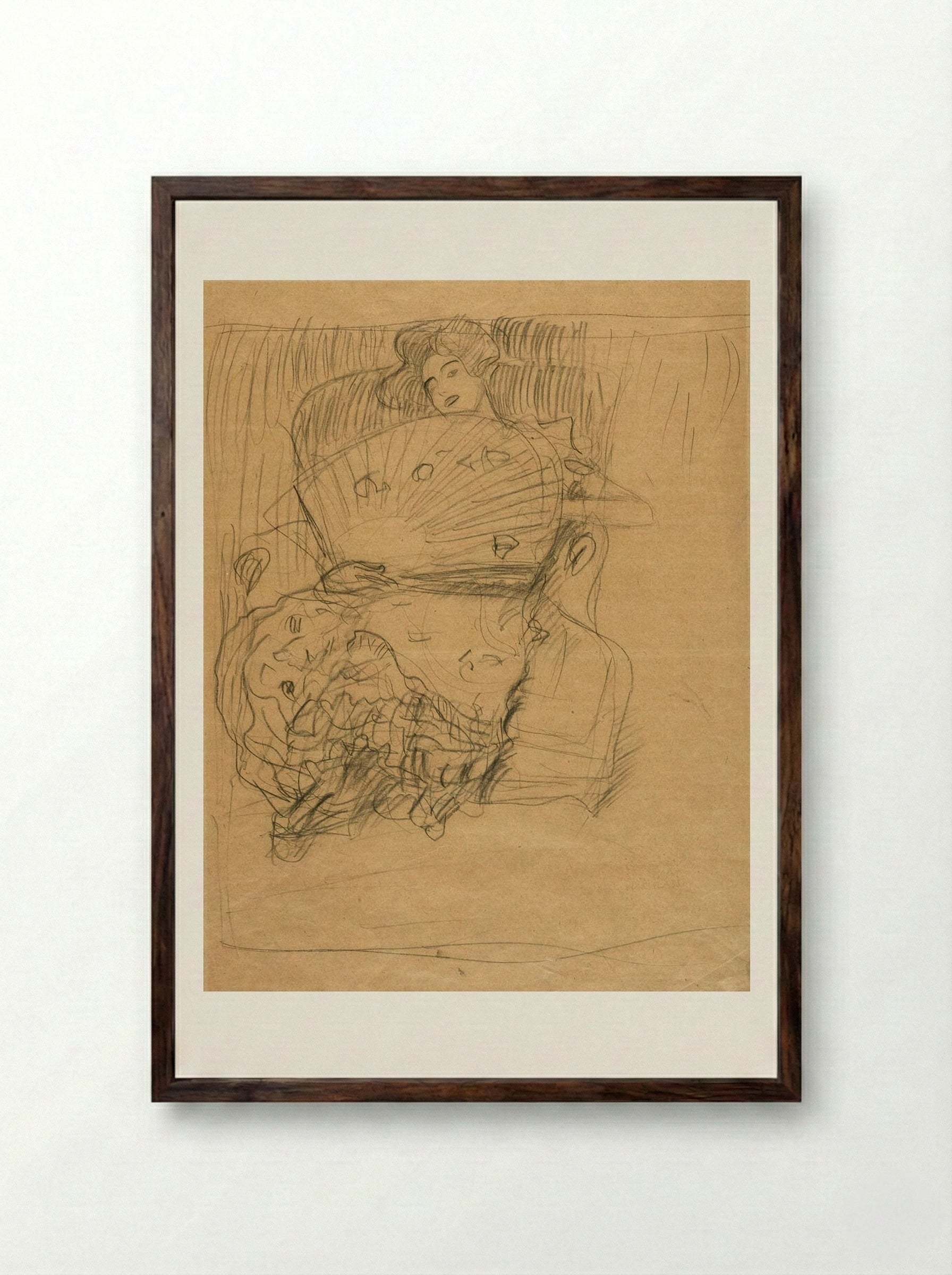 Lady with a Fan - Gustav Klimt - Framed Print Dark Wood