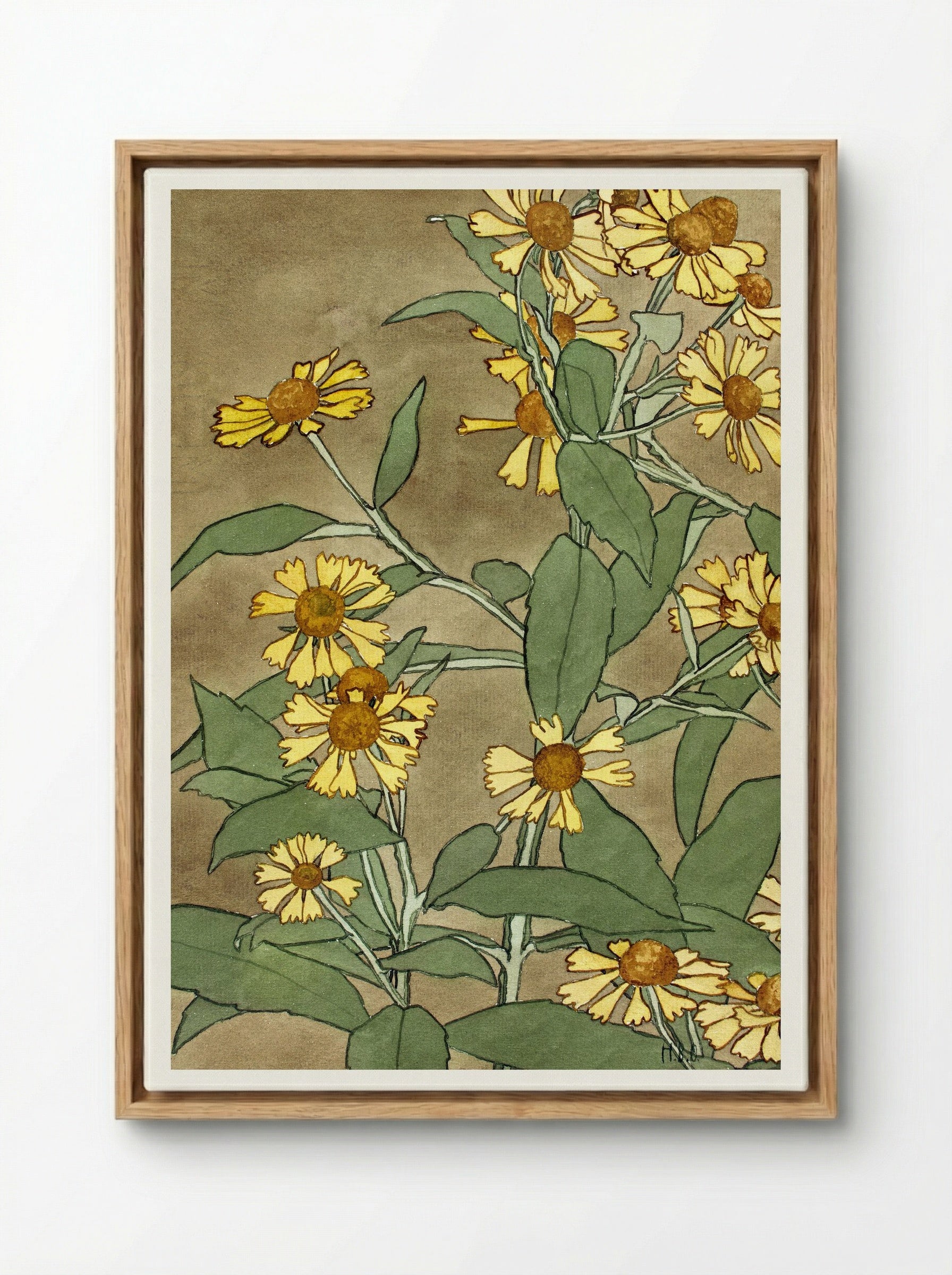 Daisies with Orange Center and Yellow Petals - Hannah Borger Overbeck - Framed Canvas Wood