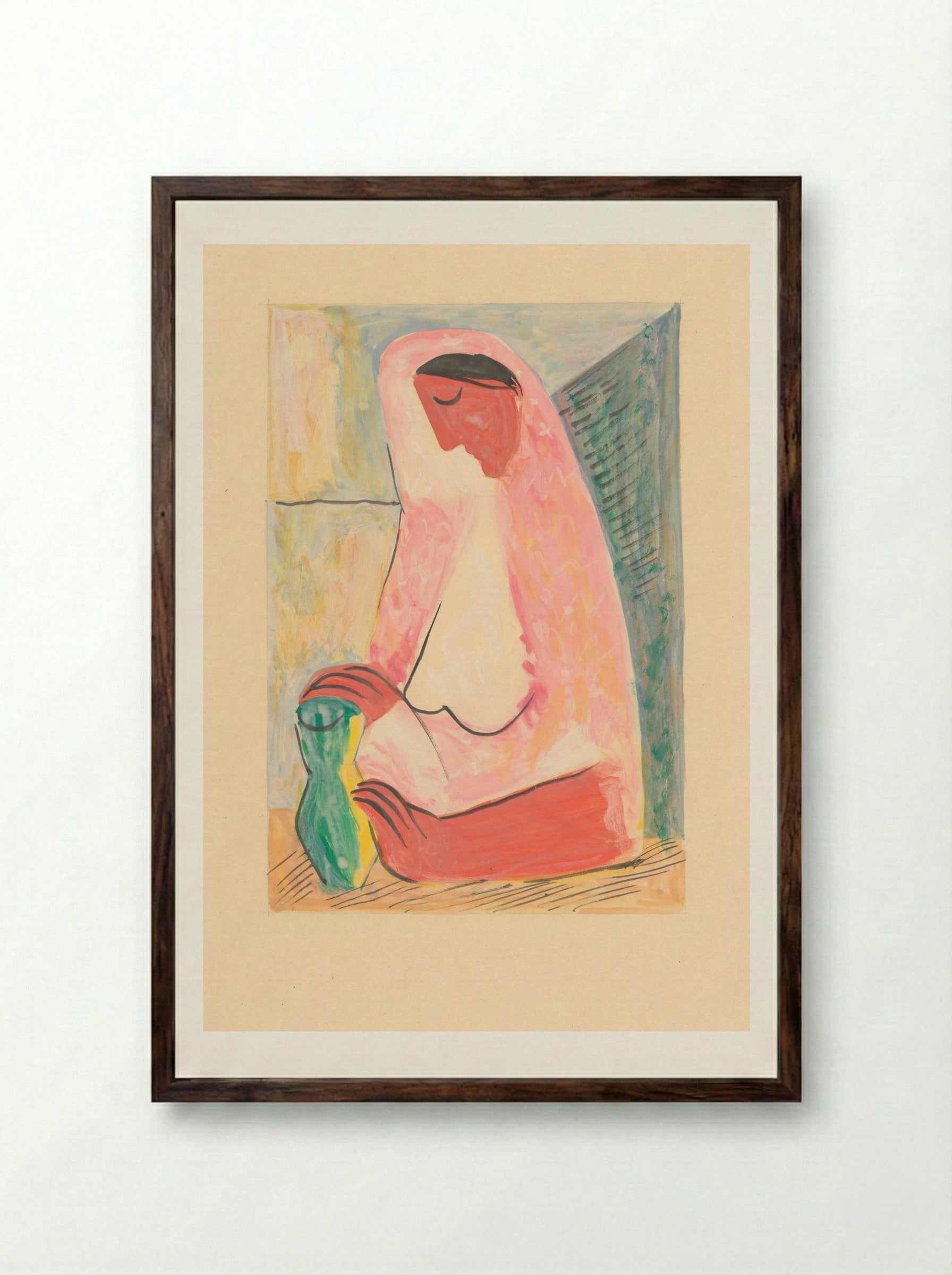 Woman with a Vase - Mikuláš Galanda - Framed Print Dark Wood