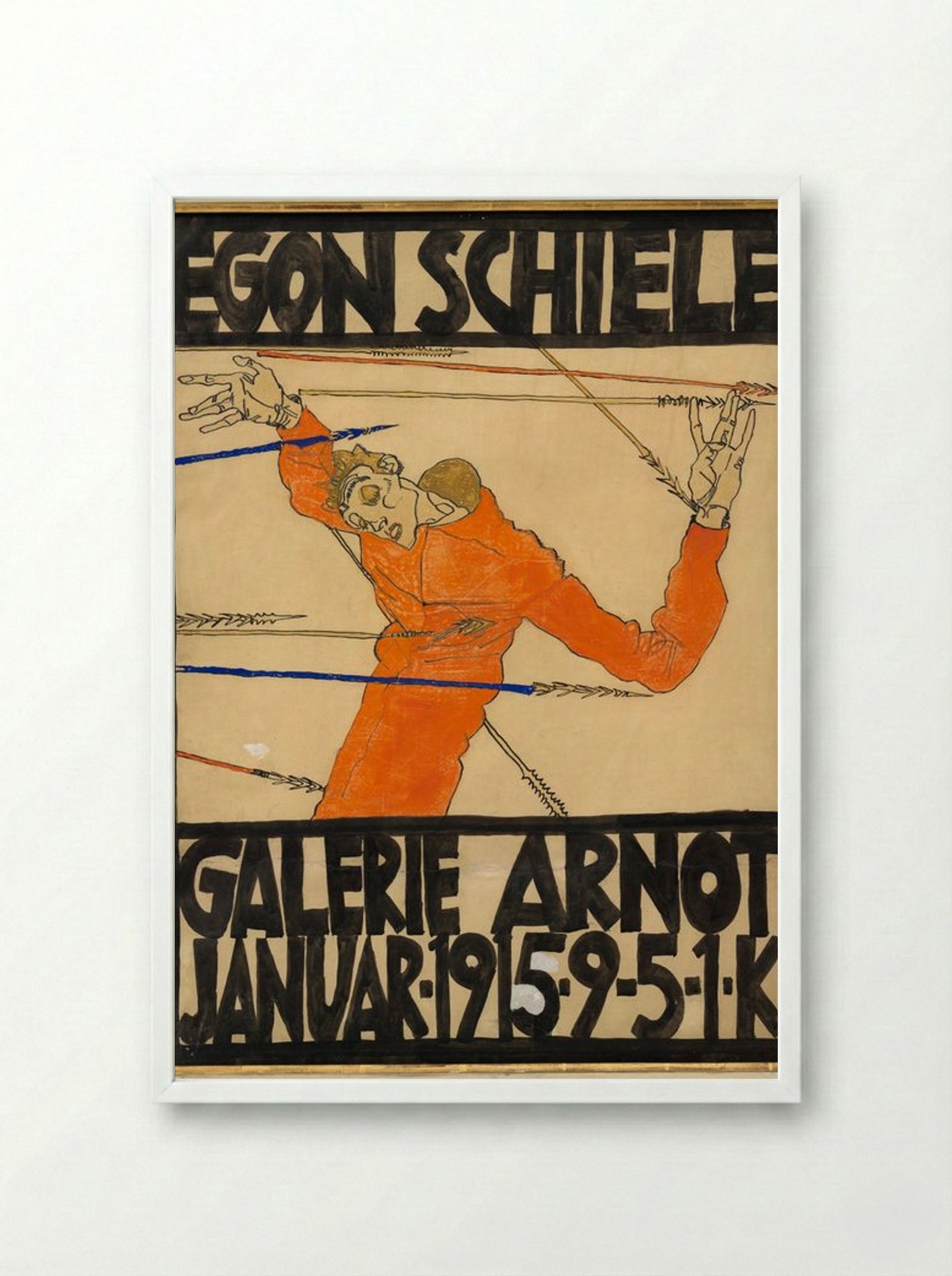 Plakat der Egon Schiele-Ausstellung in der Galerie Arnot - Egon Schiele - Framed Print White