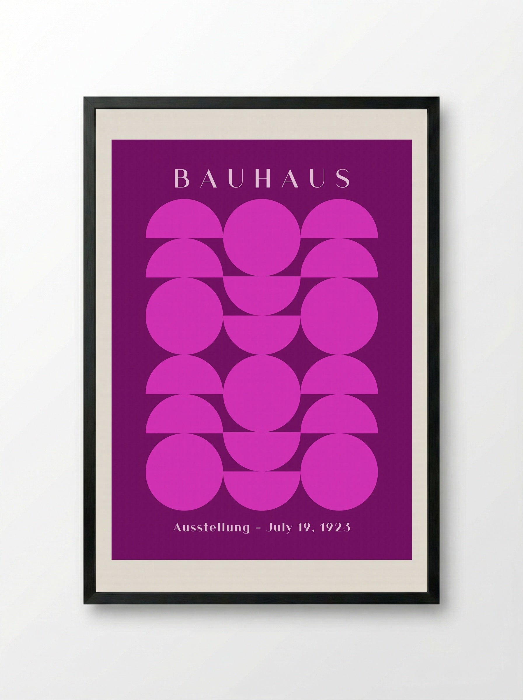 Bauhaus Symmetry in Magenta – Geometric Poster - Framed Print Black