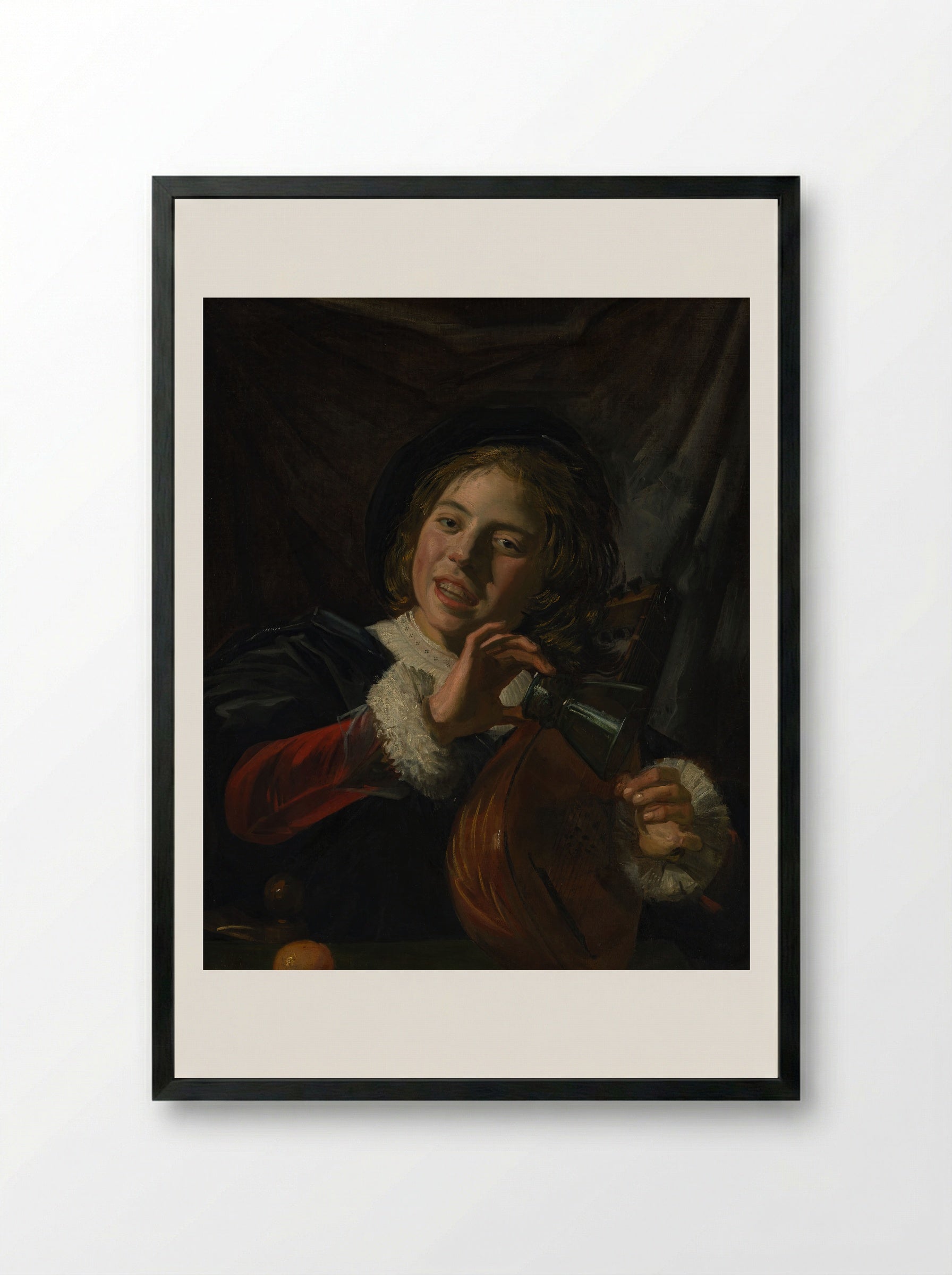 Boy with a Lute - Frans Hals - Framed Print Black