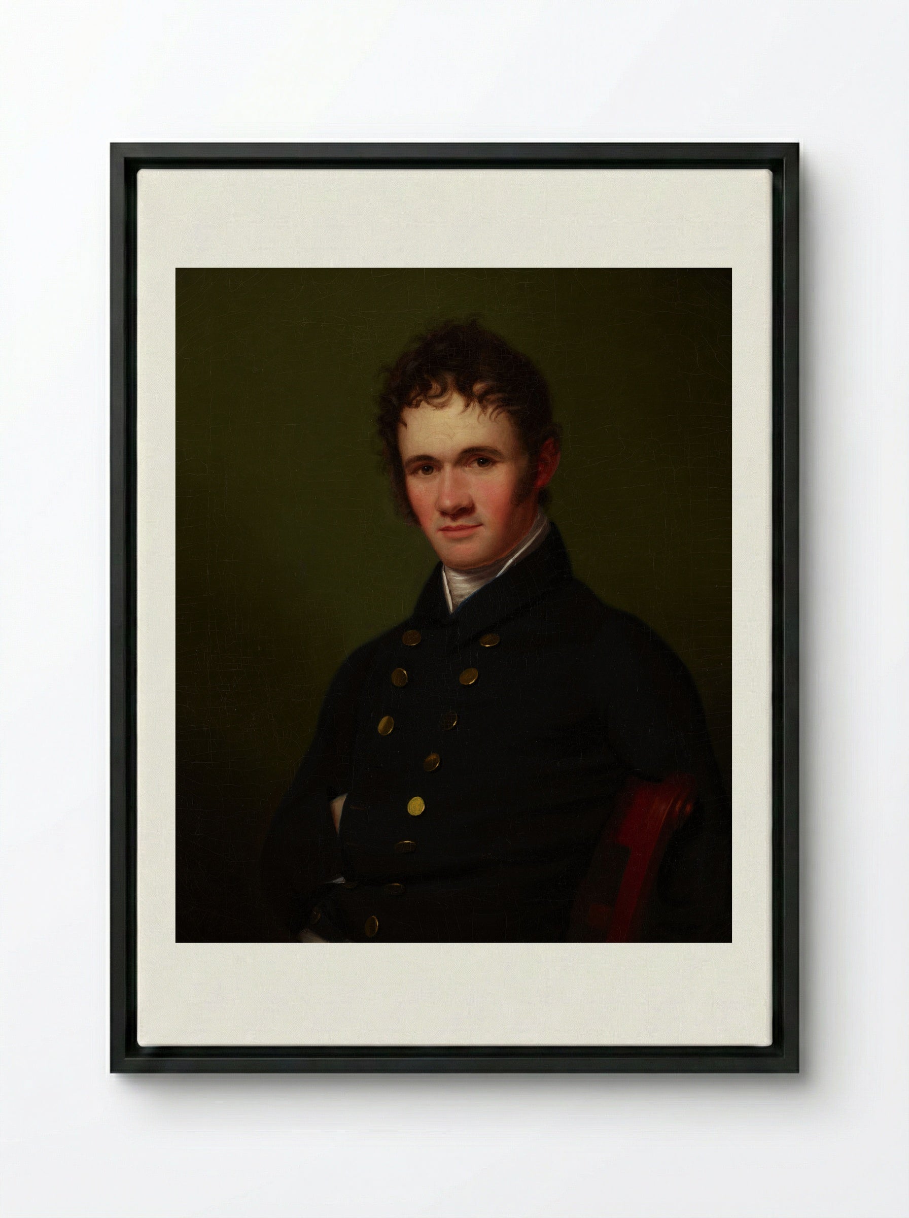 Portrait of a Man, Waist-Length, Seated - Fine Art Print - Framed Canvas Black