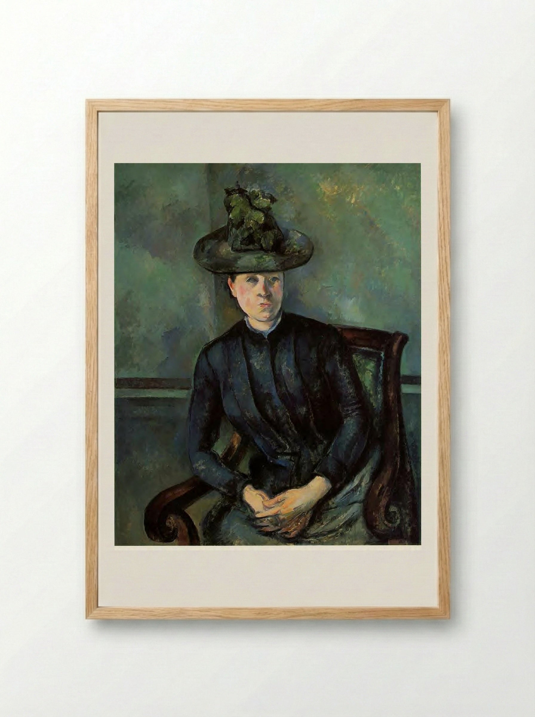Woman in a Green Hat (Madame Cézanne) - Paul Cézanne - Framed Print Wood