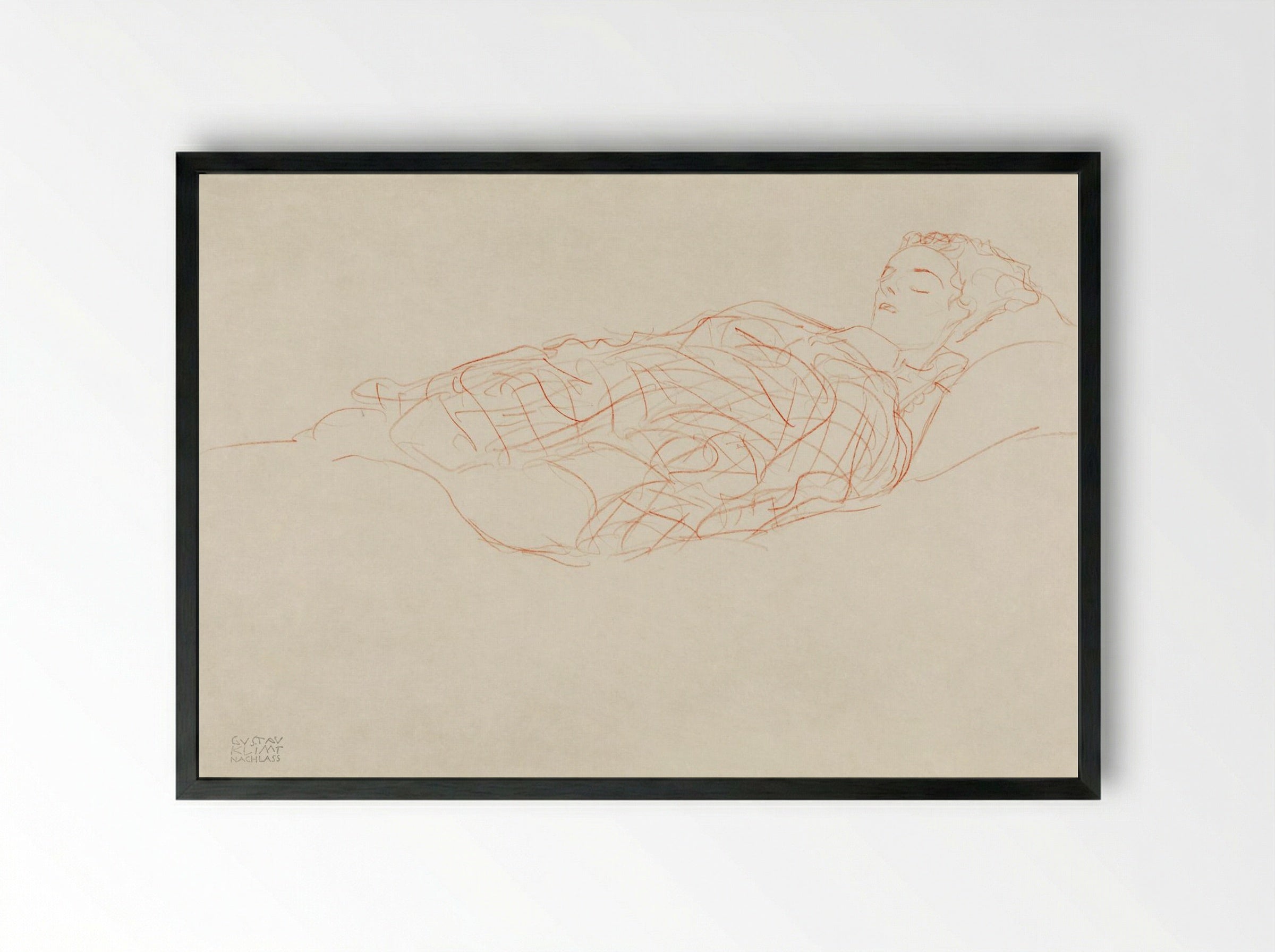 Study of a Woman Wrapped in a Plaid, Resting - Gustav Klimt - Framed Print Black