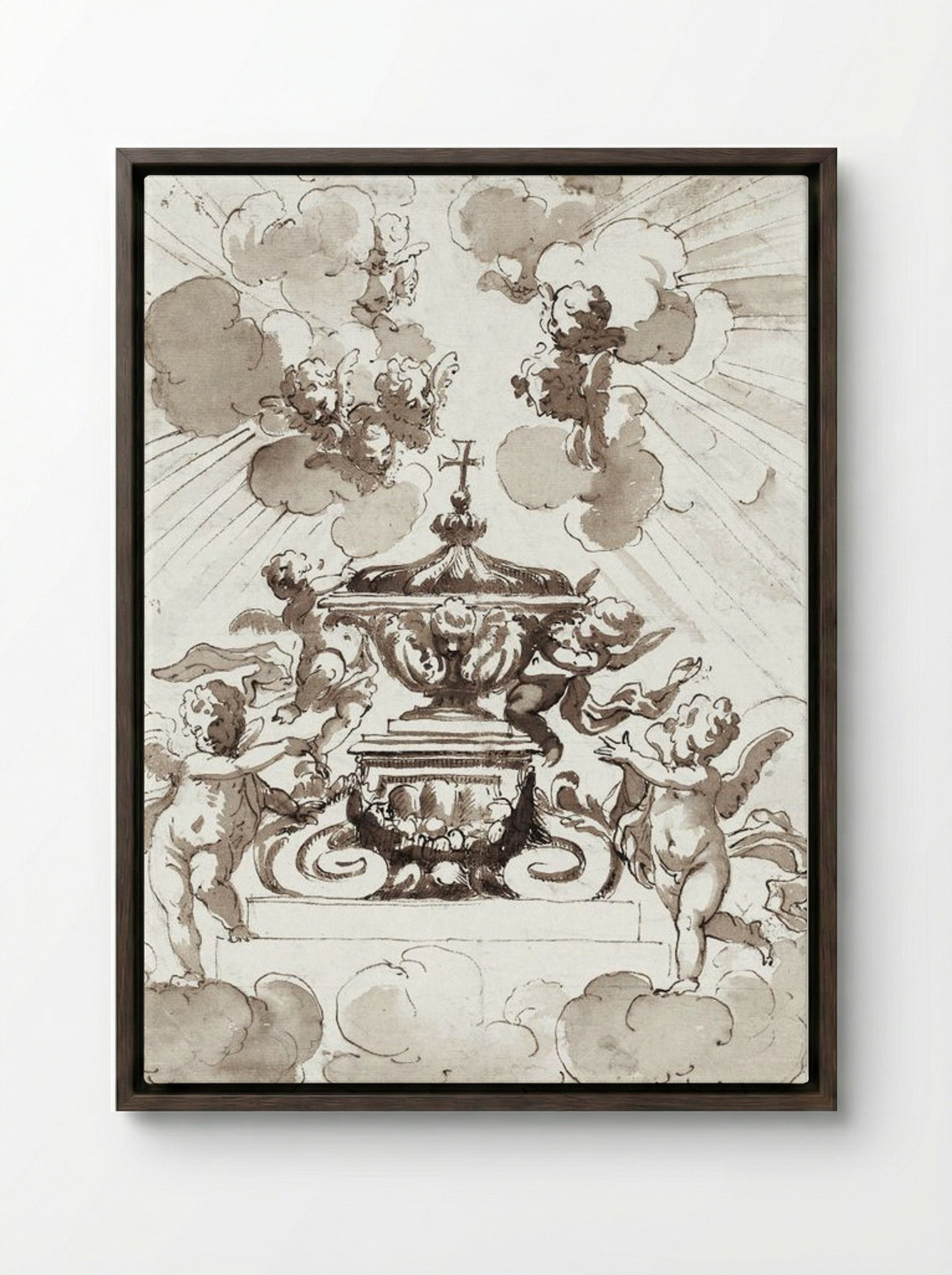 Glorification of the Host - Italian 18th Century - Framed Canvas Dark Wood