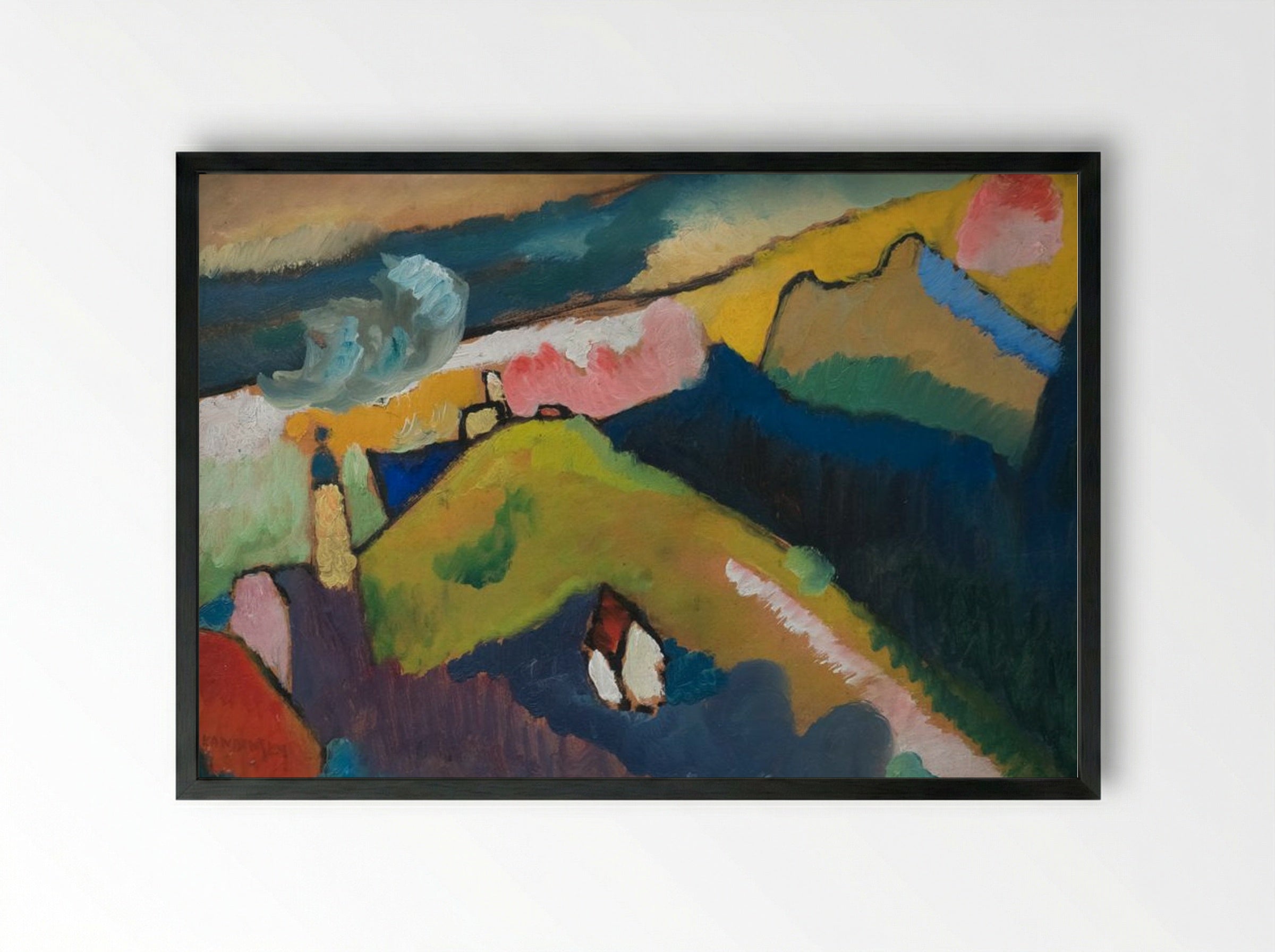 Murnau Mountain Landscape with Church - Wassily Kandinsky - Framed Print Black