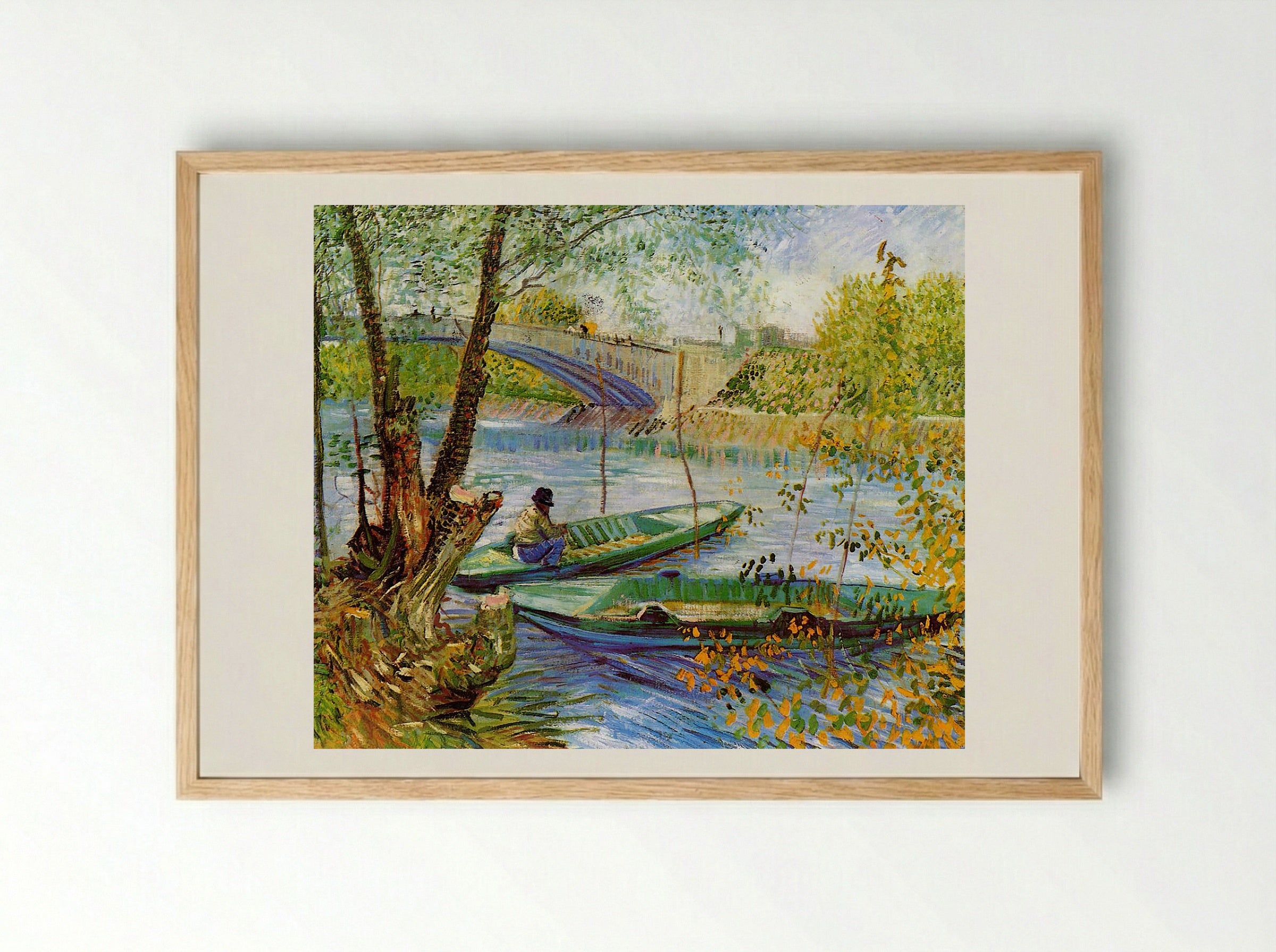 Fishing in Spring, The Bridge at Asnières - Vincent van Gogh - Framed Print Wood