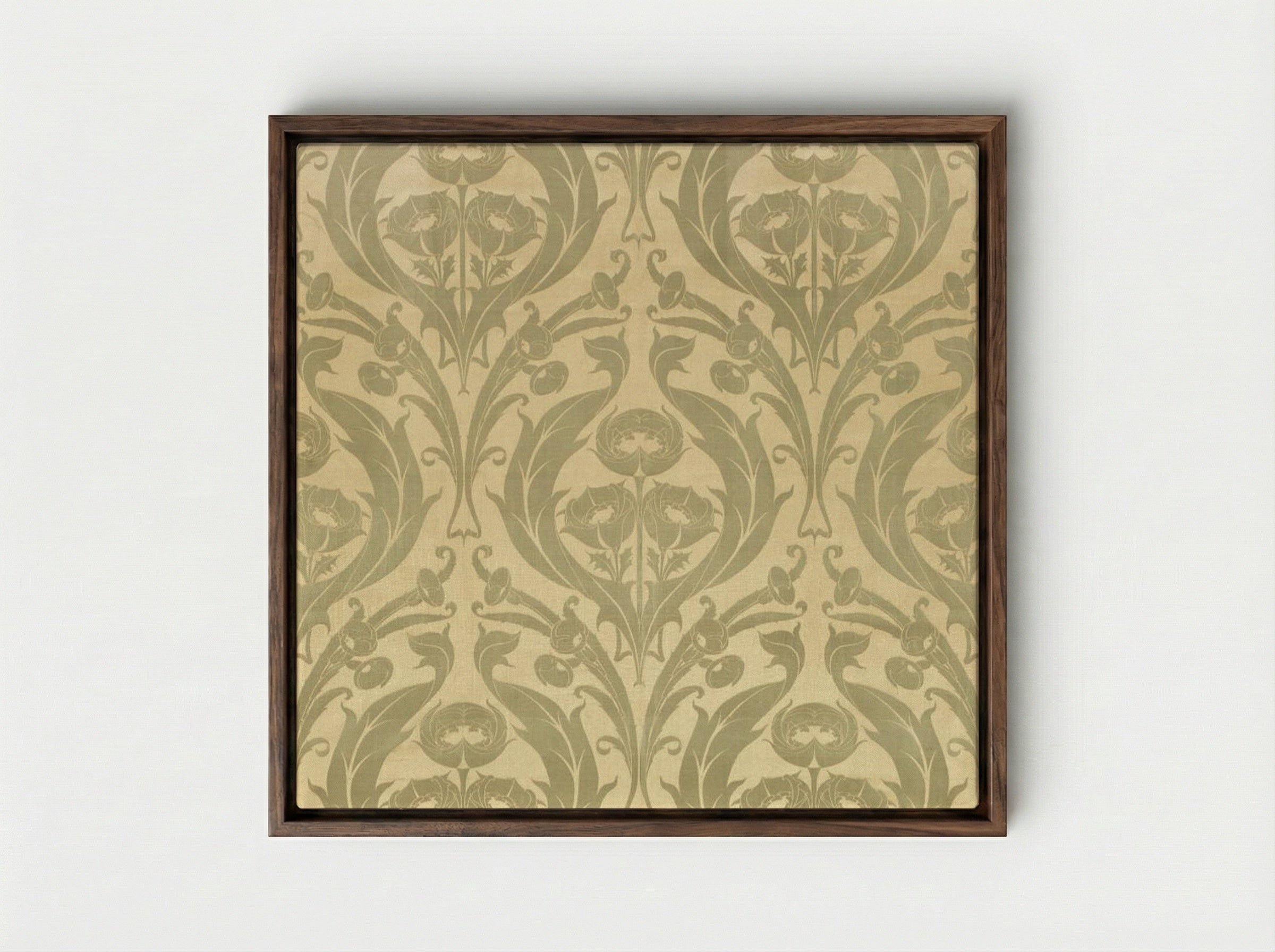 Textile Fragment with Floral Motifs - William Morris - Framed Canvas Dark Wood