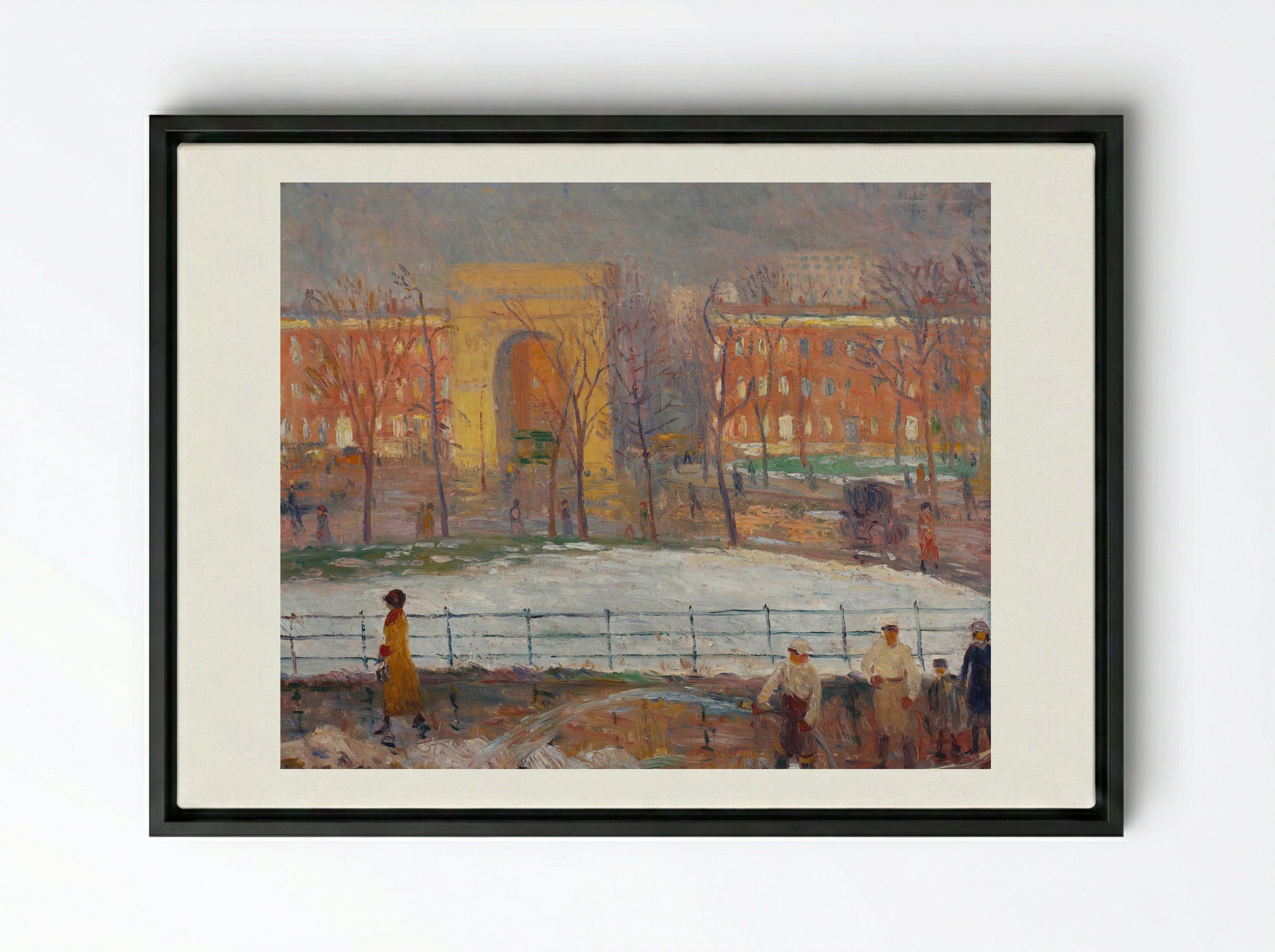 Street Cleaners, Washington Square - William James Glackens - Framed Canvas Black