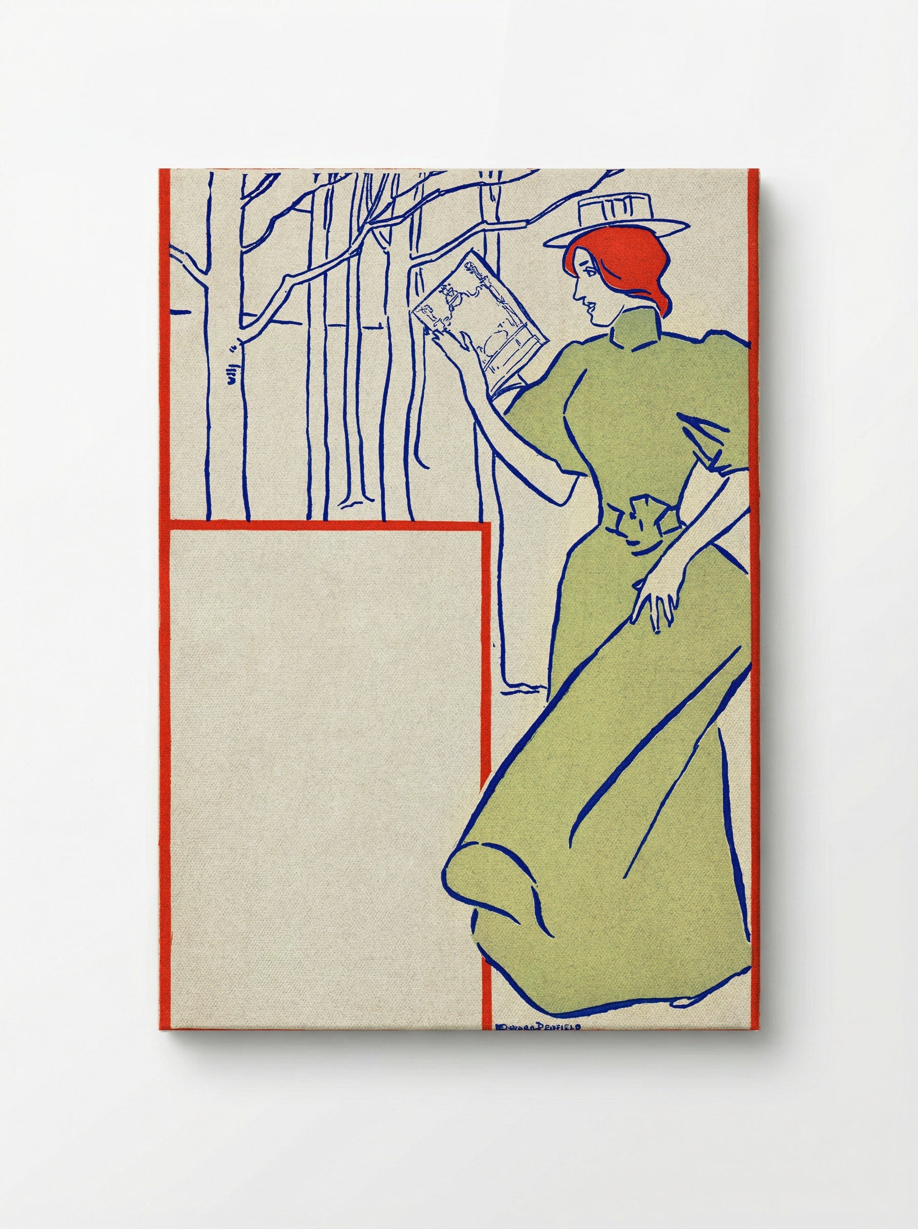Woman in Green Dress Reading a Book - Edward Penfield - Canvas