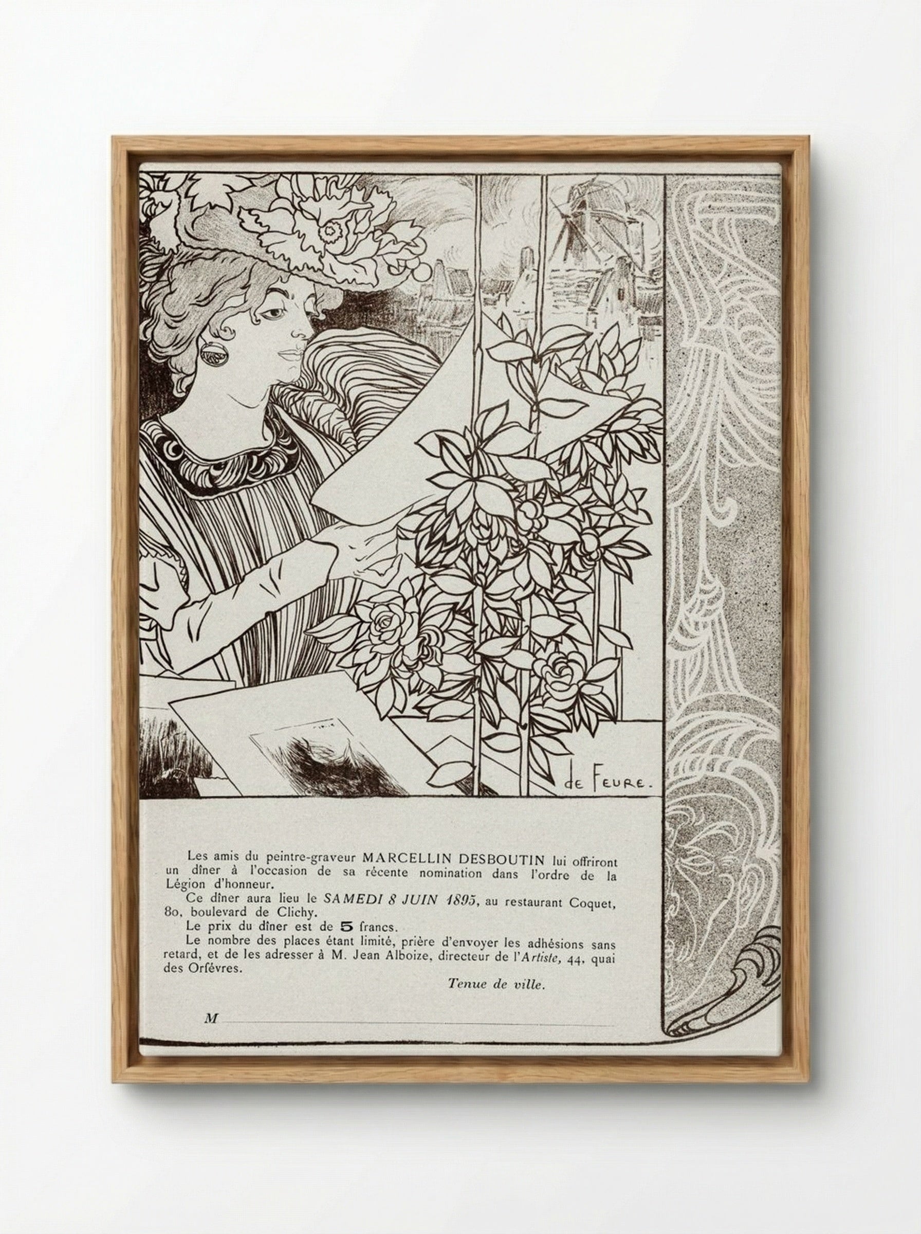 Invitation for a Dinner in Honour of Marcellin Desboutin - Georges de Feure - Framed Canvas Wood
