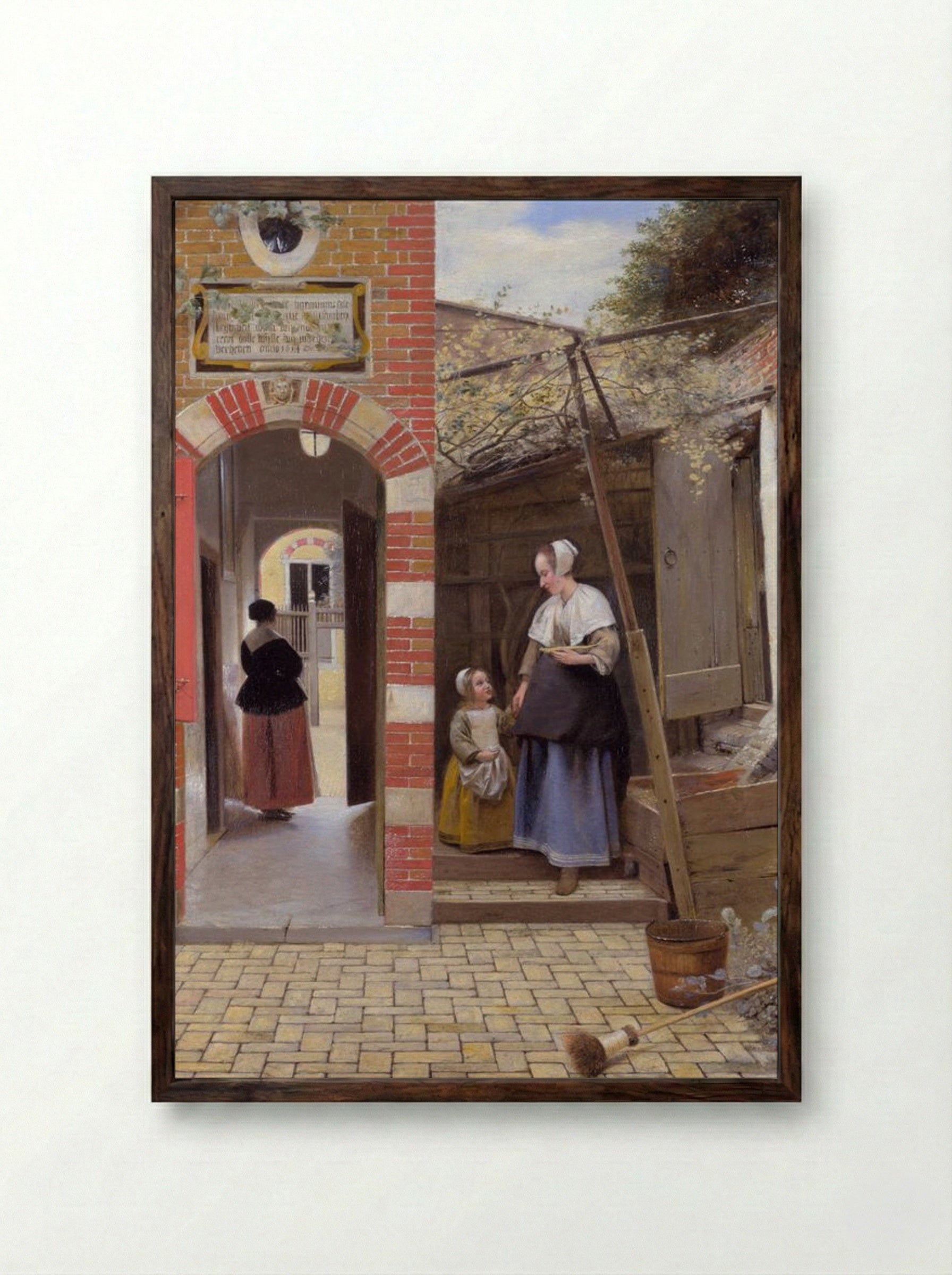 The Courtyard of a House in Delft - Pieter de Hooch - Framed Print Dark Wood