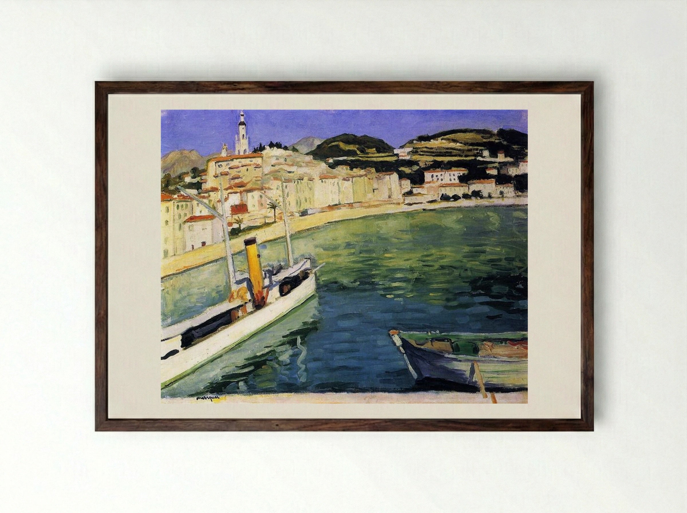 Harbour of Menton - Albert Marquet - Framed Print Dark Wood