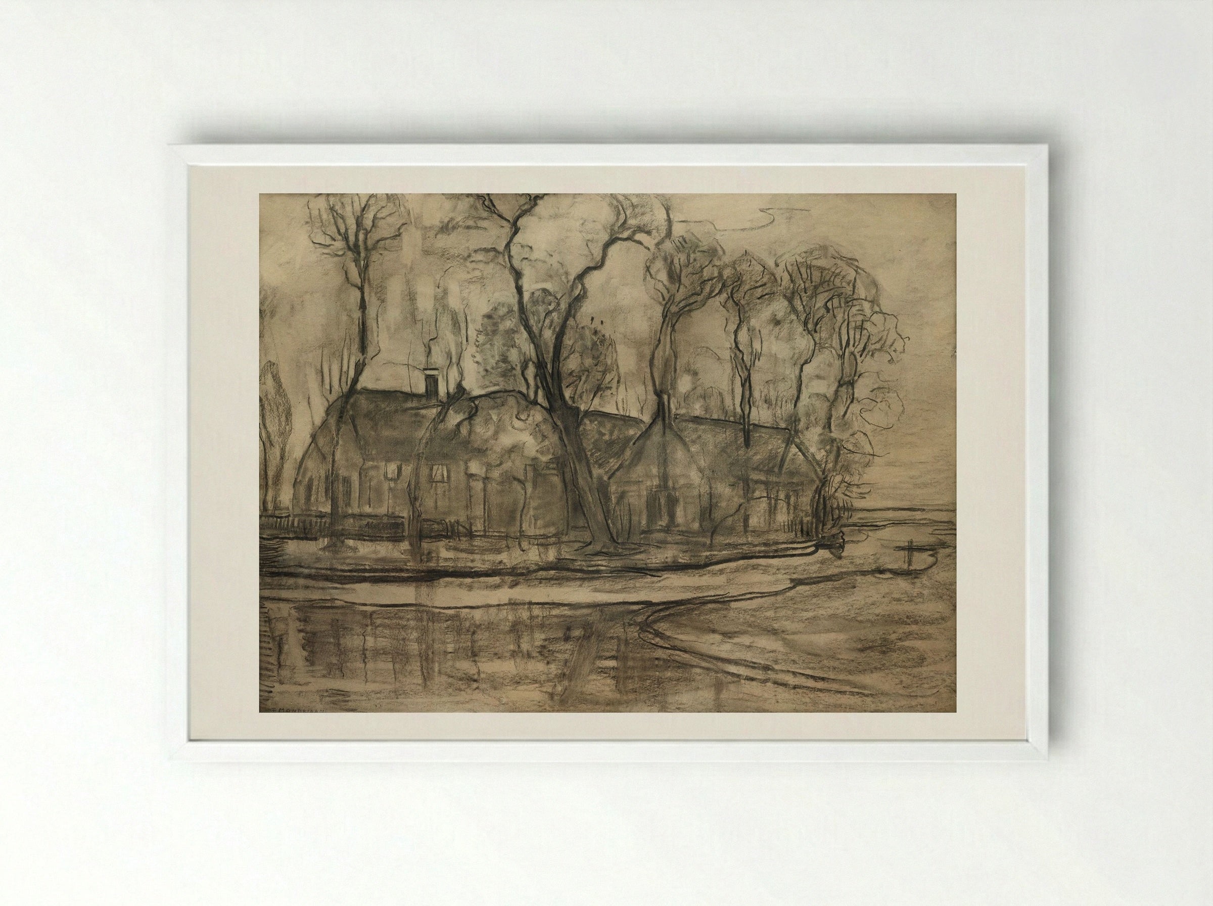 Farm Near Duivendrecht, The Sea - Piet Mondrian - Framed Print White
