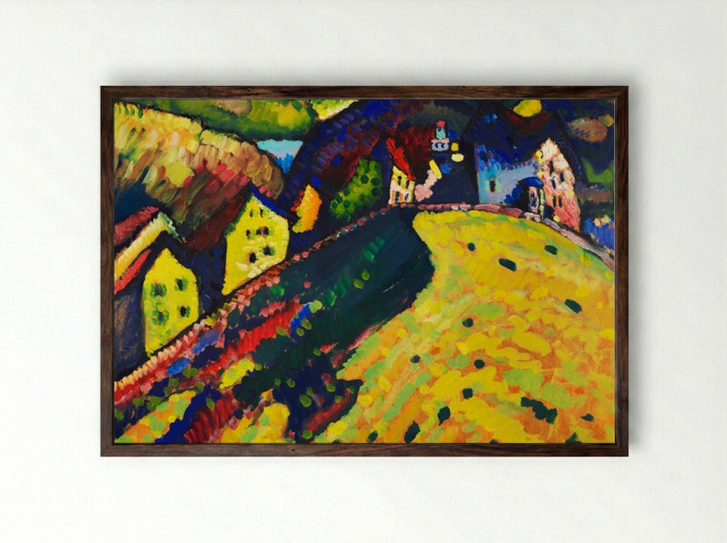 Houses at Murnau - Wassily Kandinsky - Framed Print Dark Wood