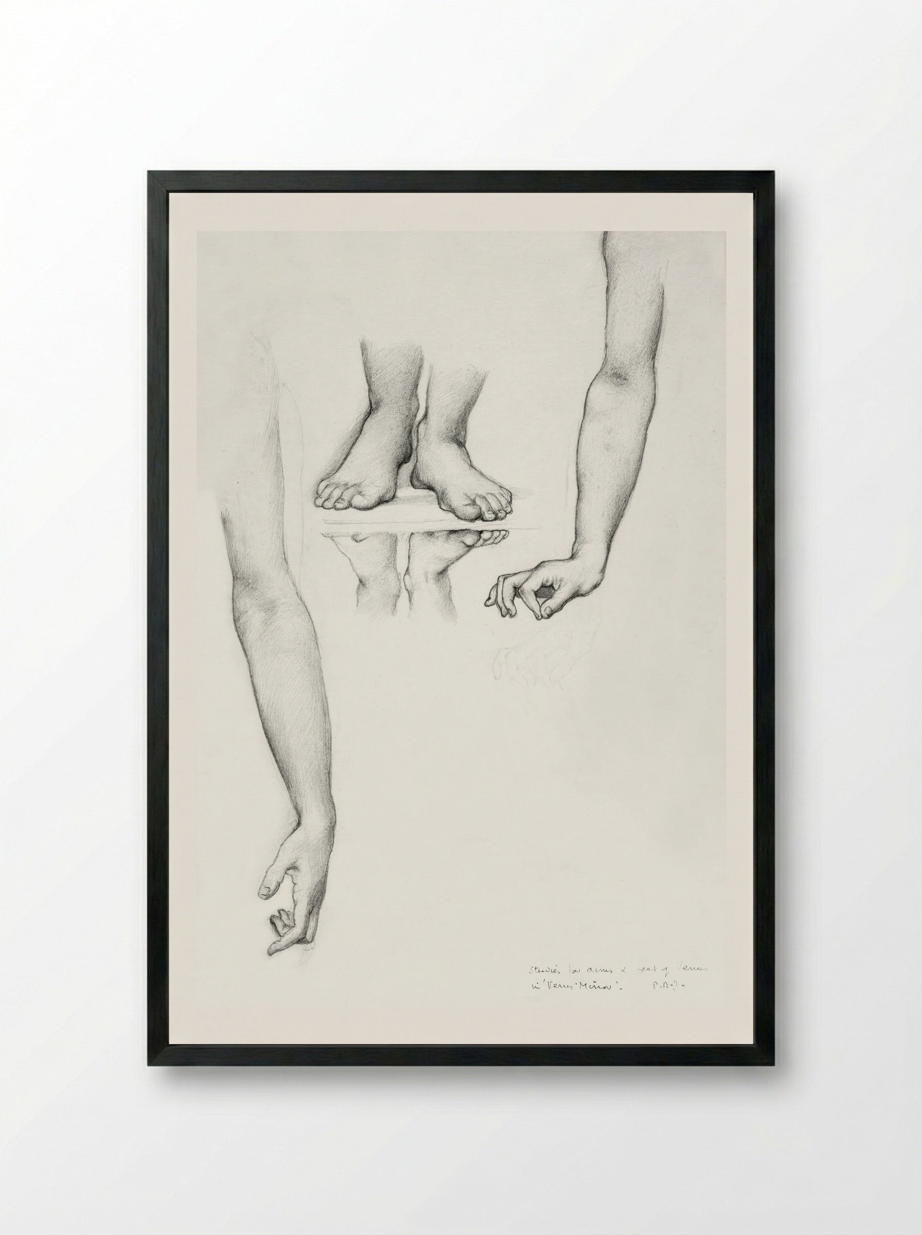 Study for 'The Mirror of Venus' (Arms and Feet) - Edward Burne-Jones - Framed Print Black