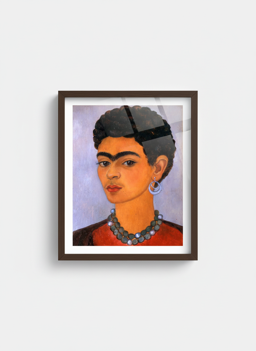 Self-Portrait with Curly Hair - Frida Kahlo - Framed Print Dark Wood