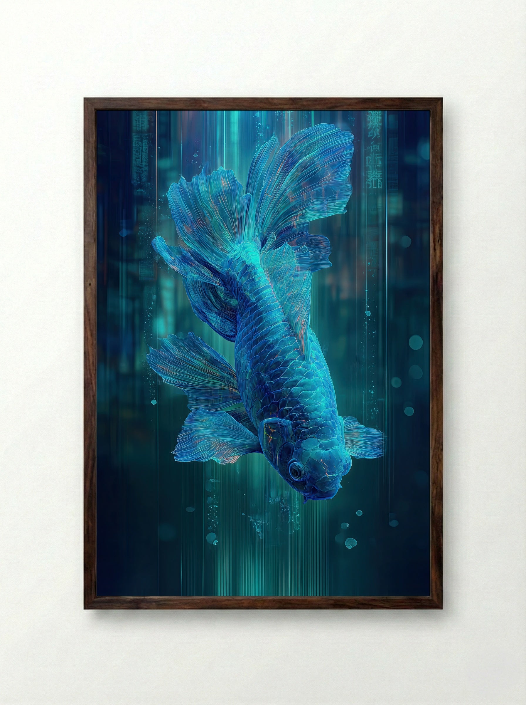Cyber Koi No.3 – Arctic Surge - Framed Print Dark Wood