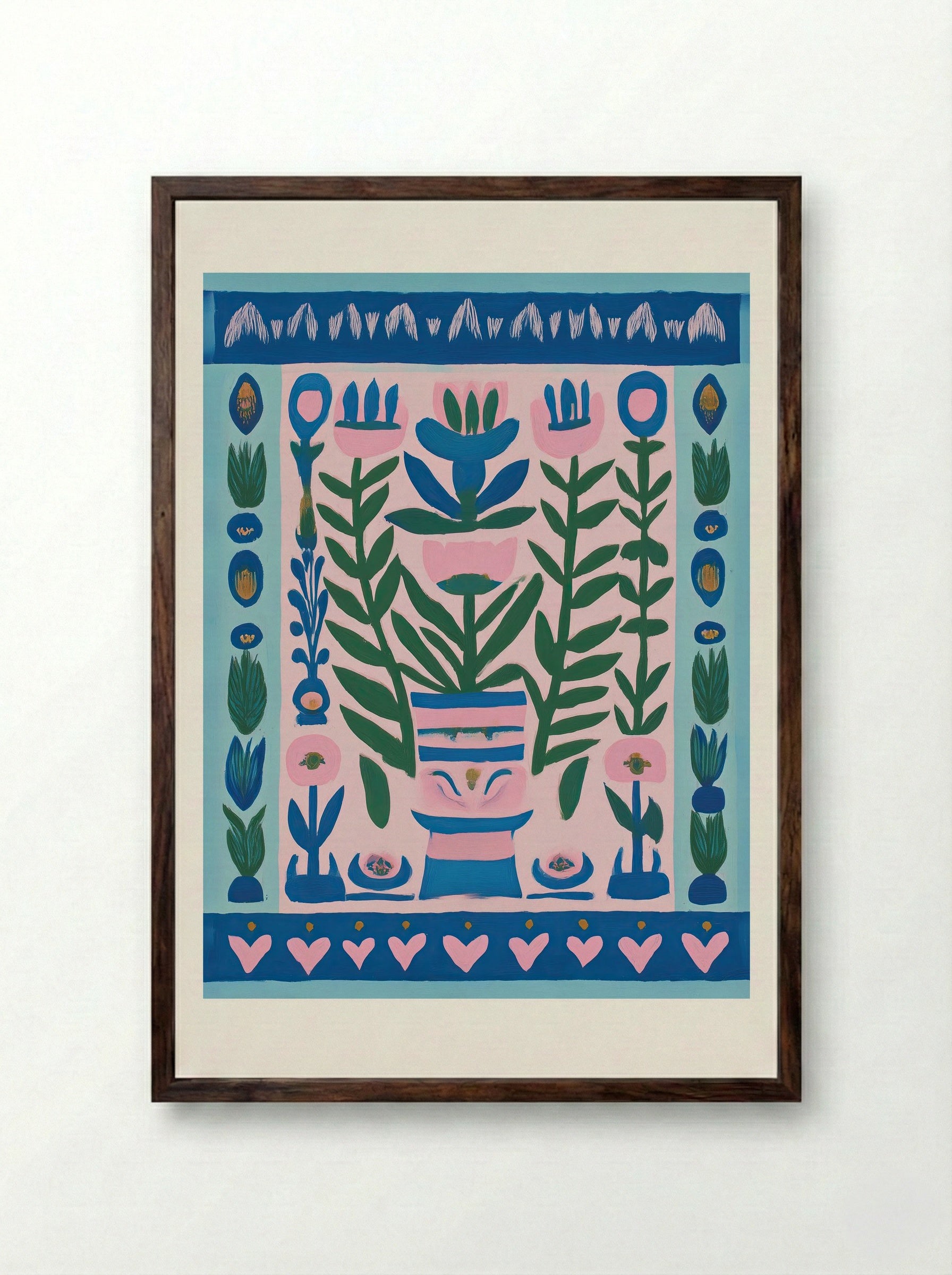 Flower Pot Harmony - Framed Print Dark Wood
