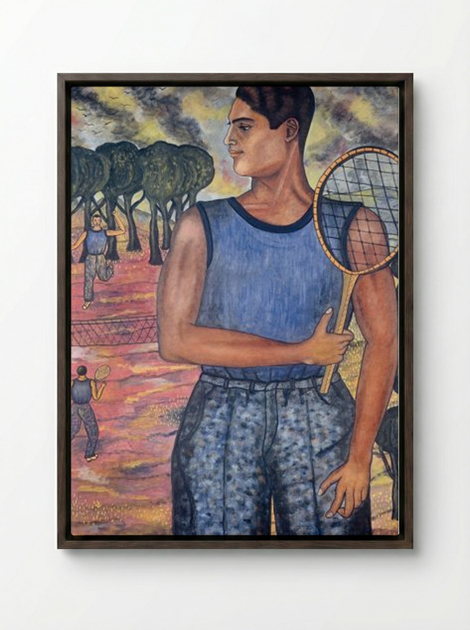 Portrait of Hugo Tilghman, The Tennis Player - Abraham A. Ángel - Framed Canvas Dark Wood