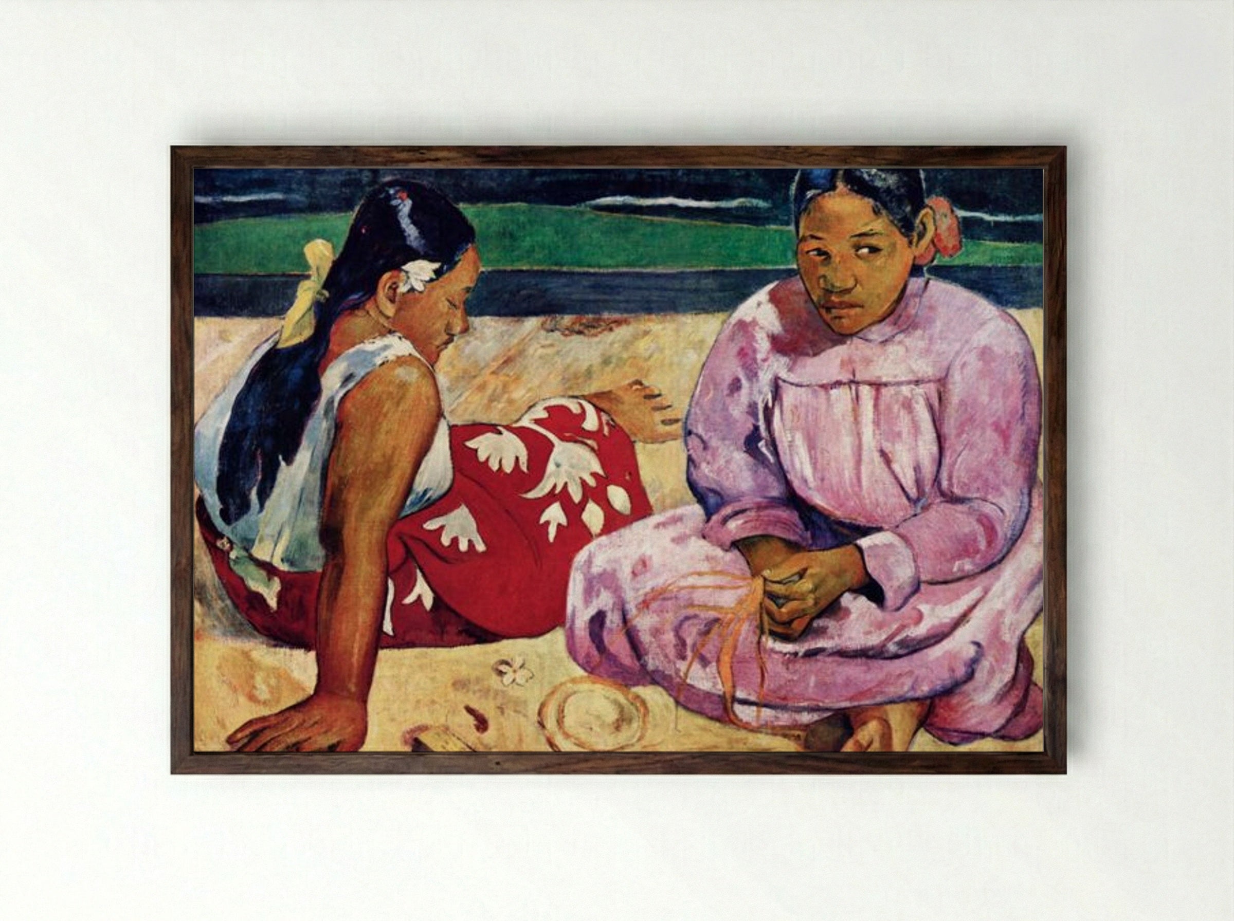 Tahitian Women on the Beach - Paul Gauguin - Framed Print Dark Wood