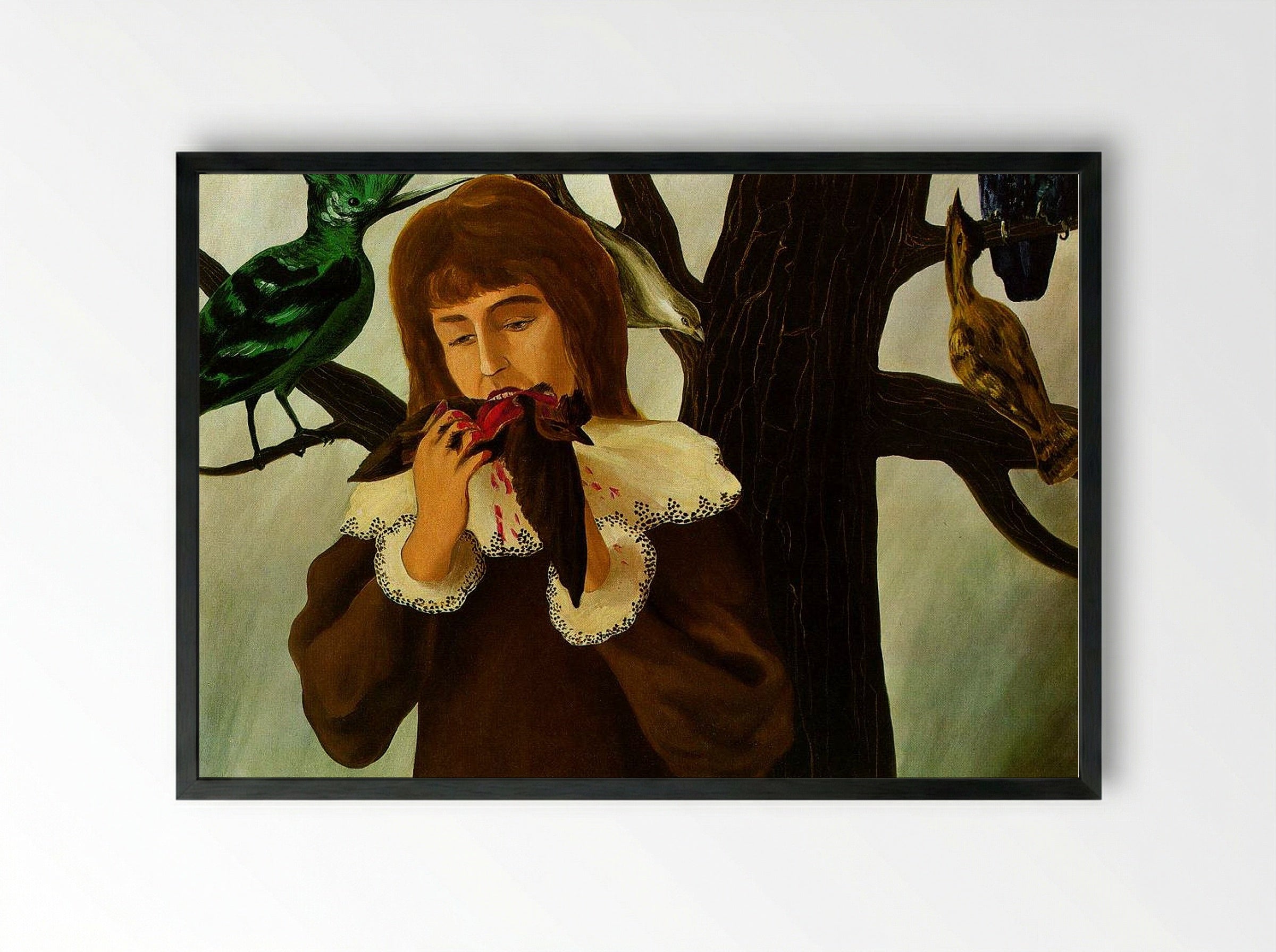 Young Girl Eating a Bird (The Pleasure) - René Magritte - Framed Print Black