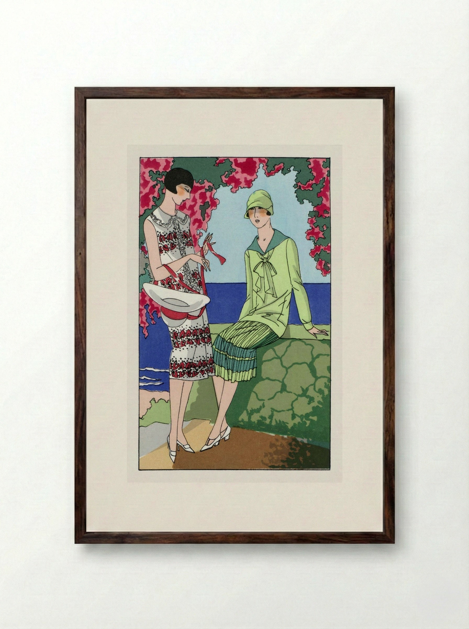 Two Women in Summer Dresses - Martial et Armand and Lucien Lelong - Framed Print Dark Wood