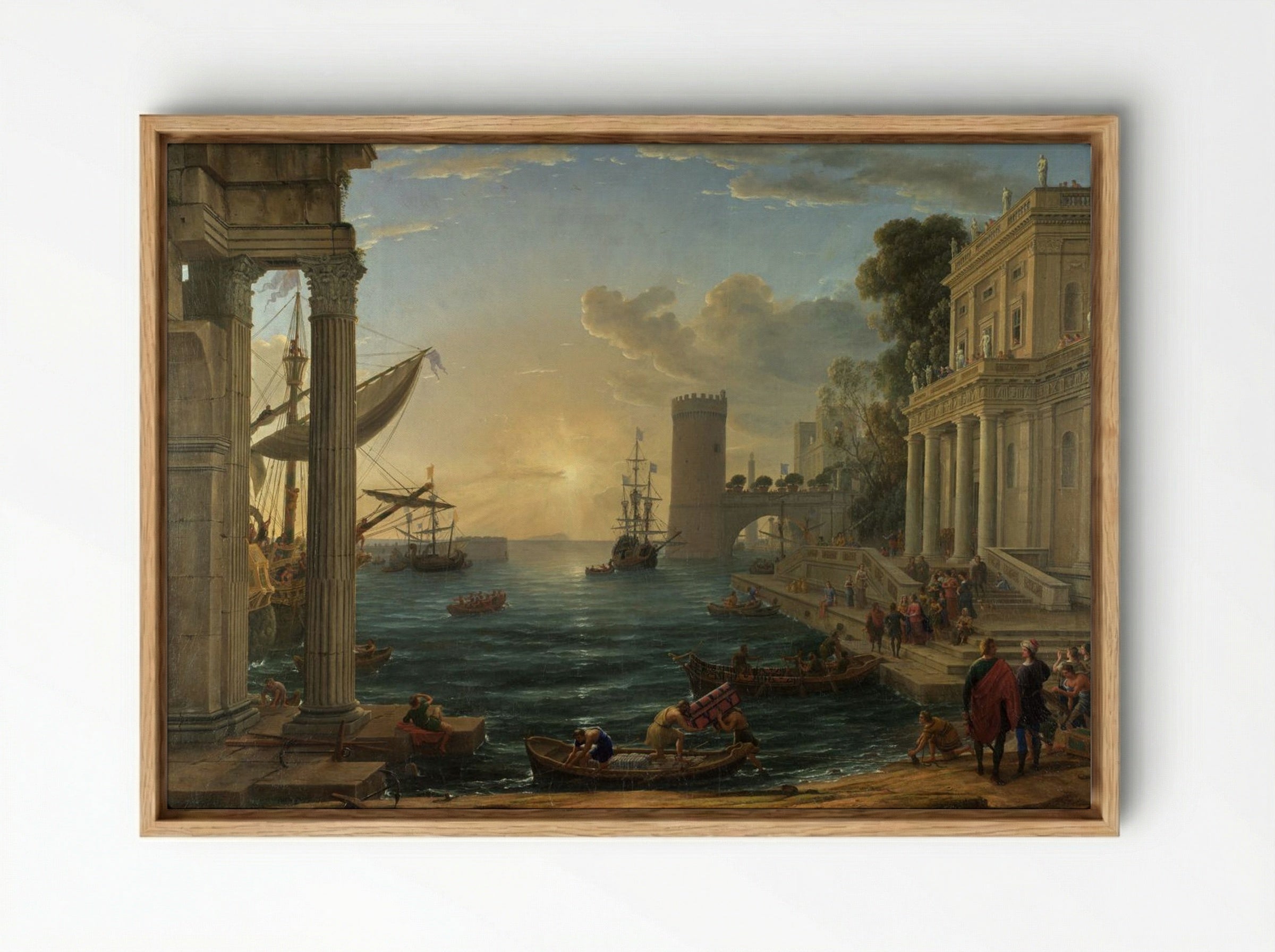 Seaport with the Embarkation of Saint Ursula - Claude Lorrain - Framed Canvas Wood