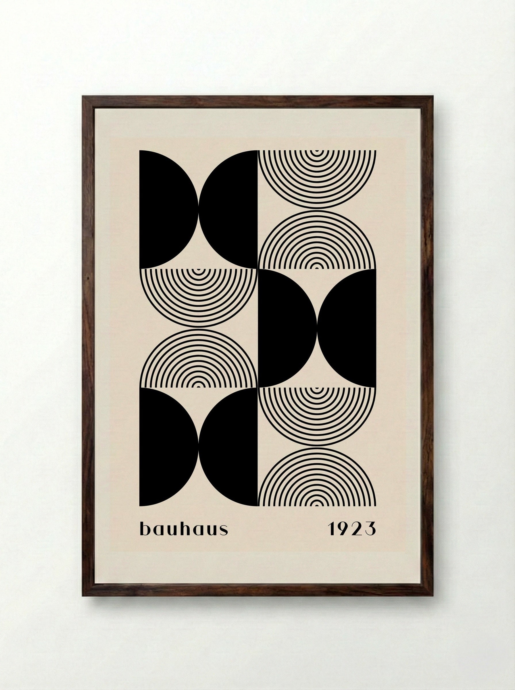 Bauhaus Halves & Lines – Black and Cream (1923) - Framed Print Dark Wood
