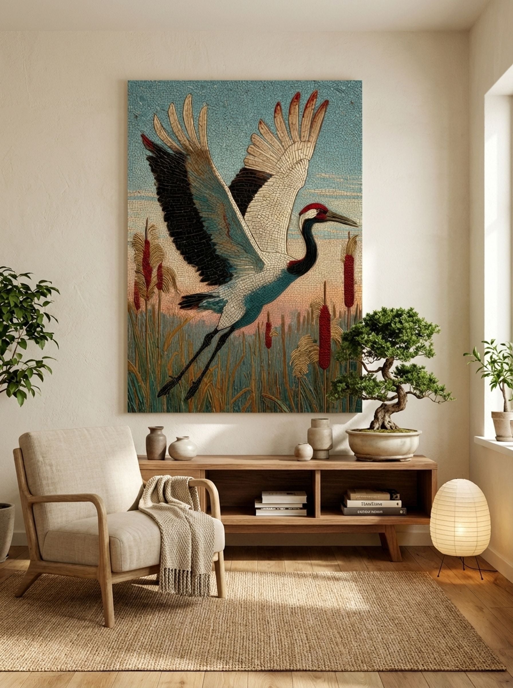 Crane over Reeds - Japanese Mosaic Print - Lifestyle