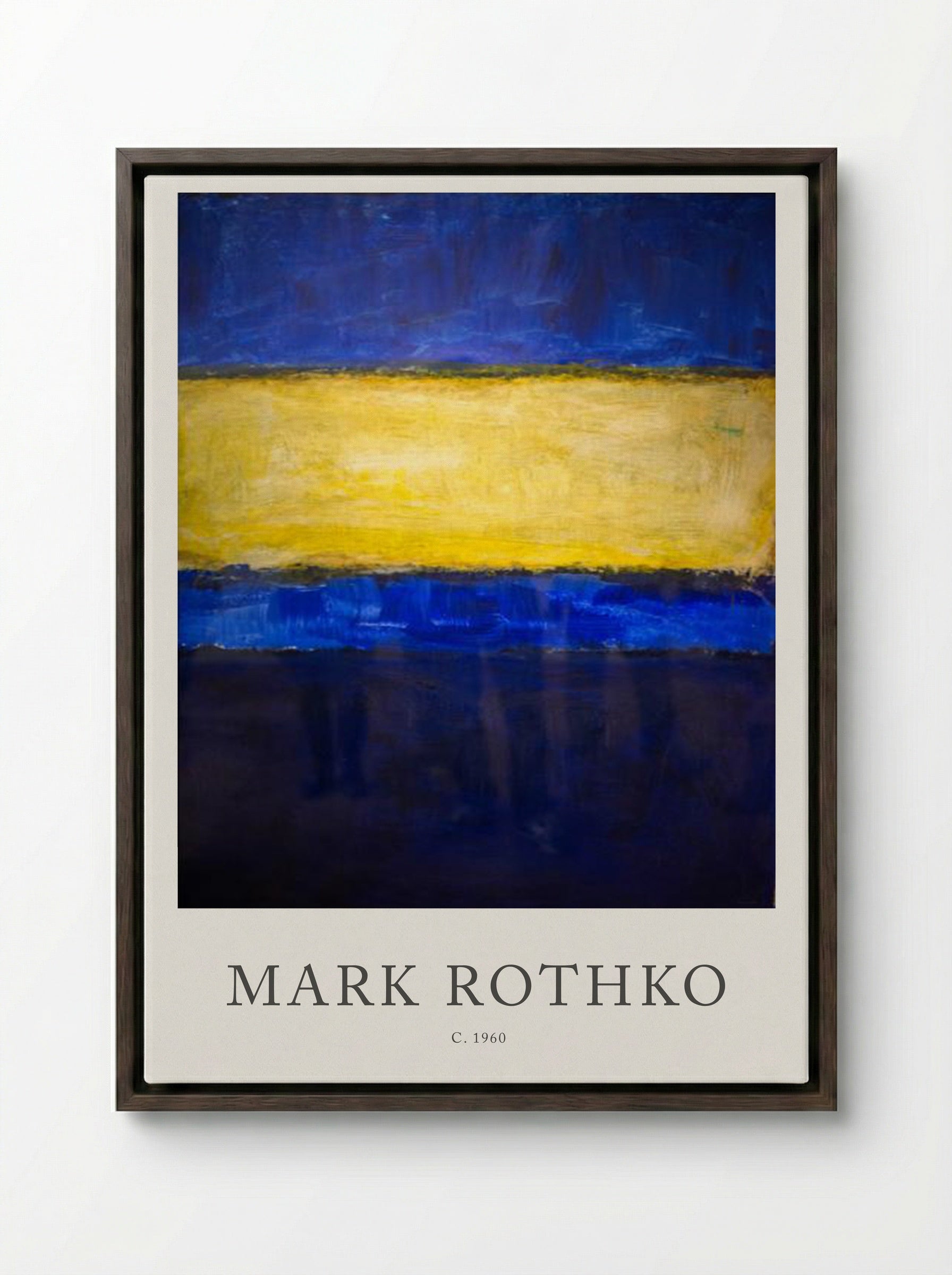 Untitled (Blue, Yellow, Blue) - Mark Rothko - Framed Canvas Dark Wood