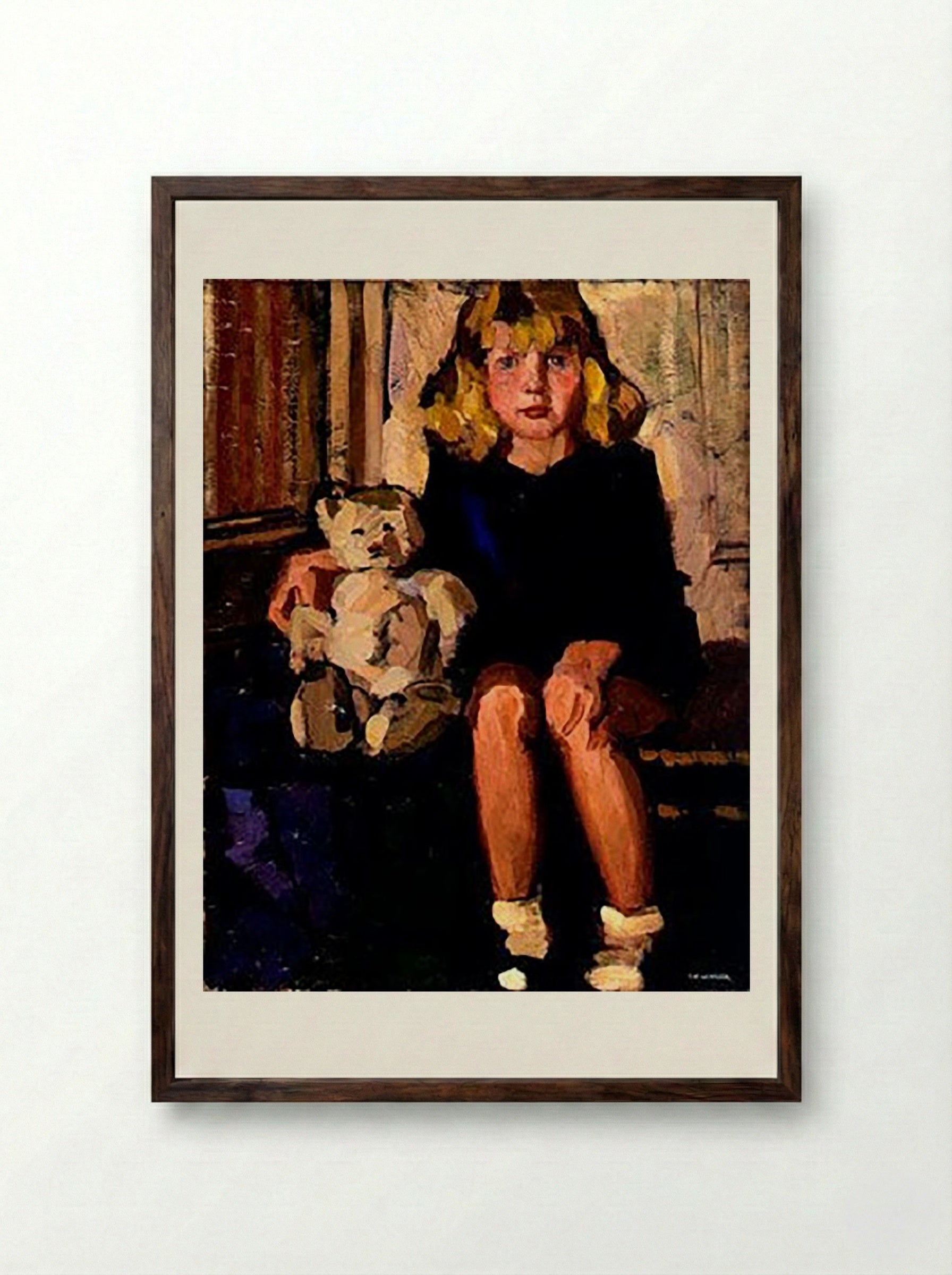 Portrait of a Little Girl with Her Teddy Bear (Kizette) - Tamara de Lempicka - Framed Print Dark Wood