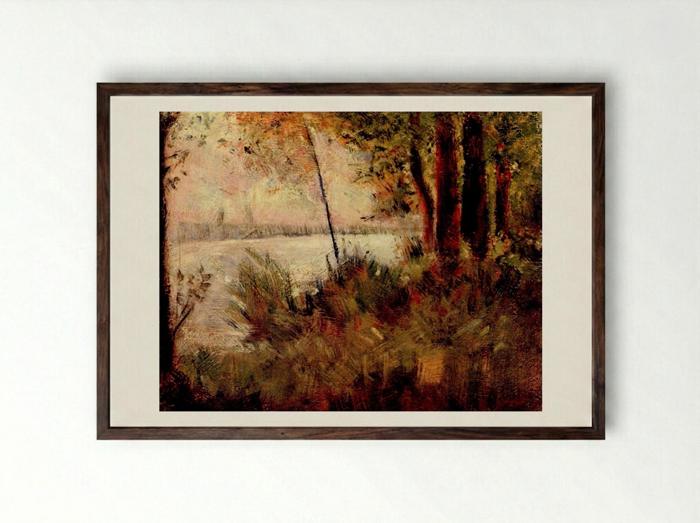 Grassy Riverbank - Fine Art Print - Framed Print Dark Wood