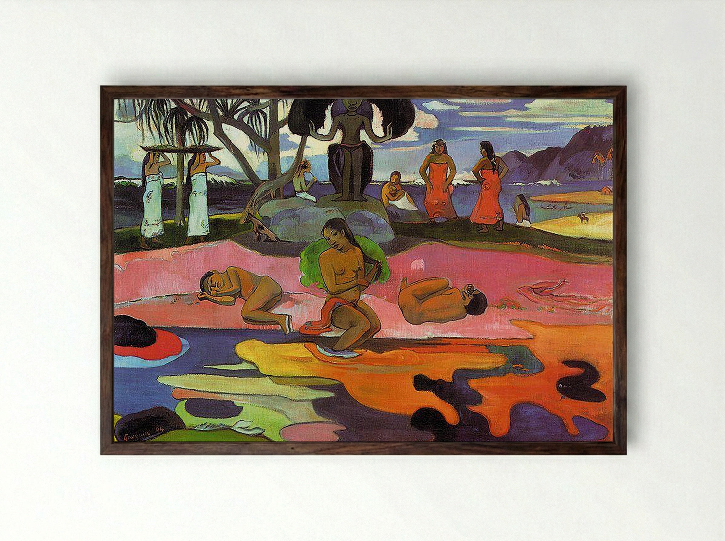 Day of the God (Mahana No Atua) - Paul Gauguin - Framed Print Dark Wood
