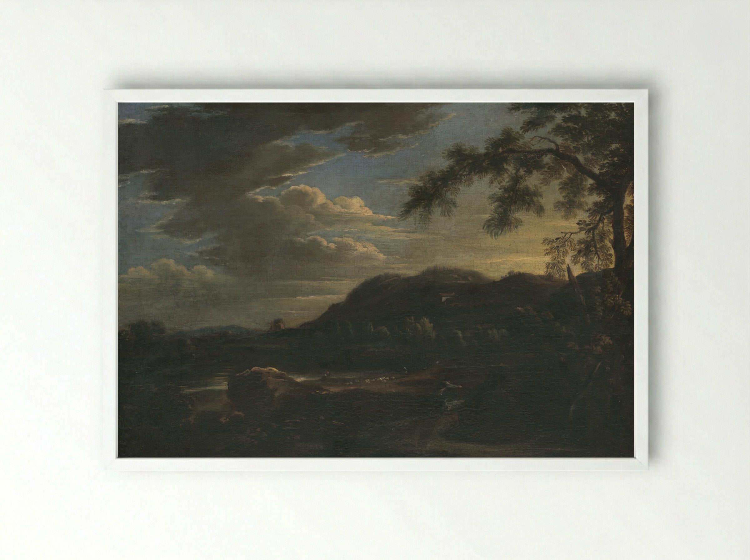 Landscape with Shepherds - Claude Lorrain - Framed Print White