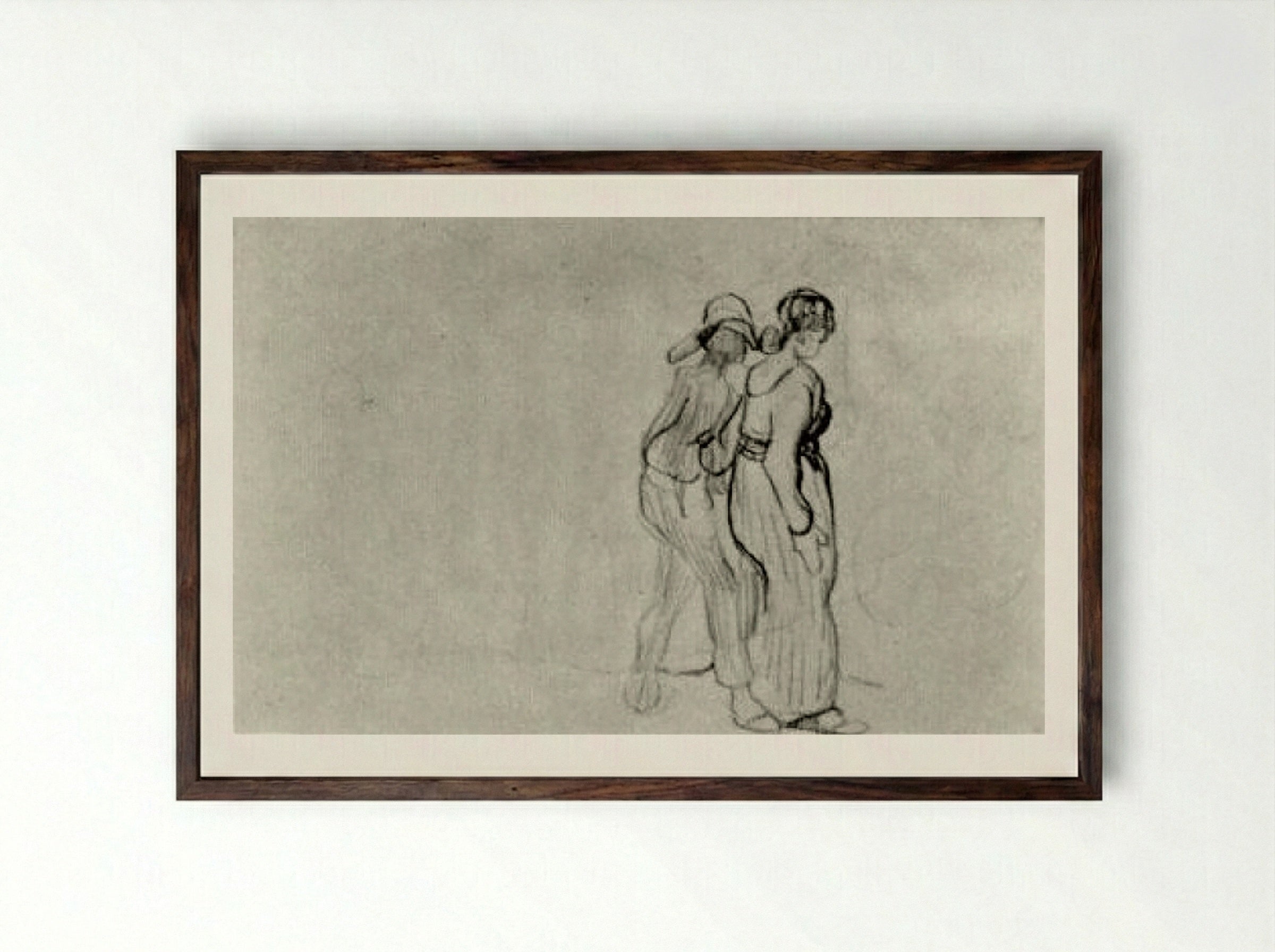 Couple Walking (Sketch) - Edgar Degas - Framed Print Dark Wood