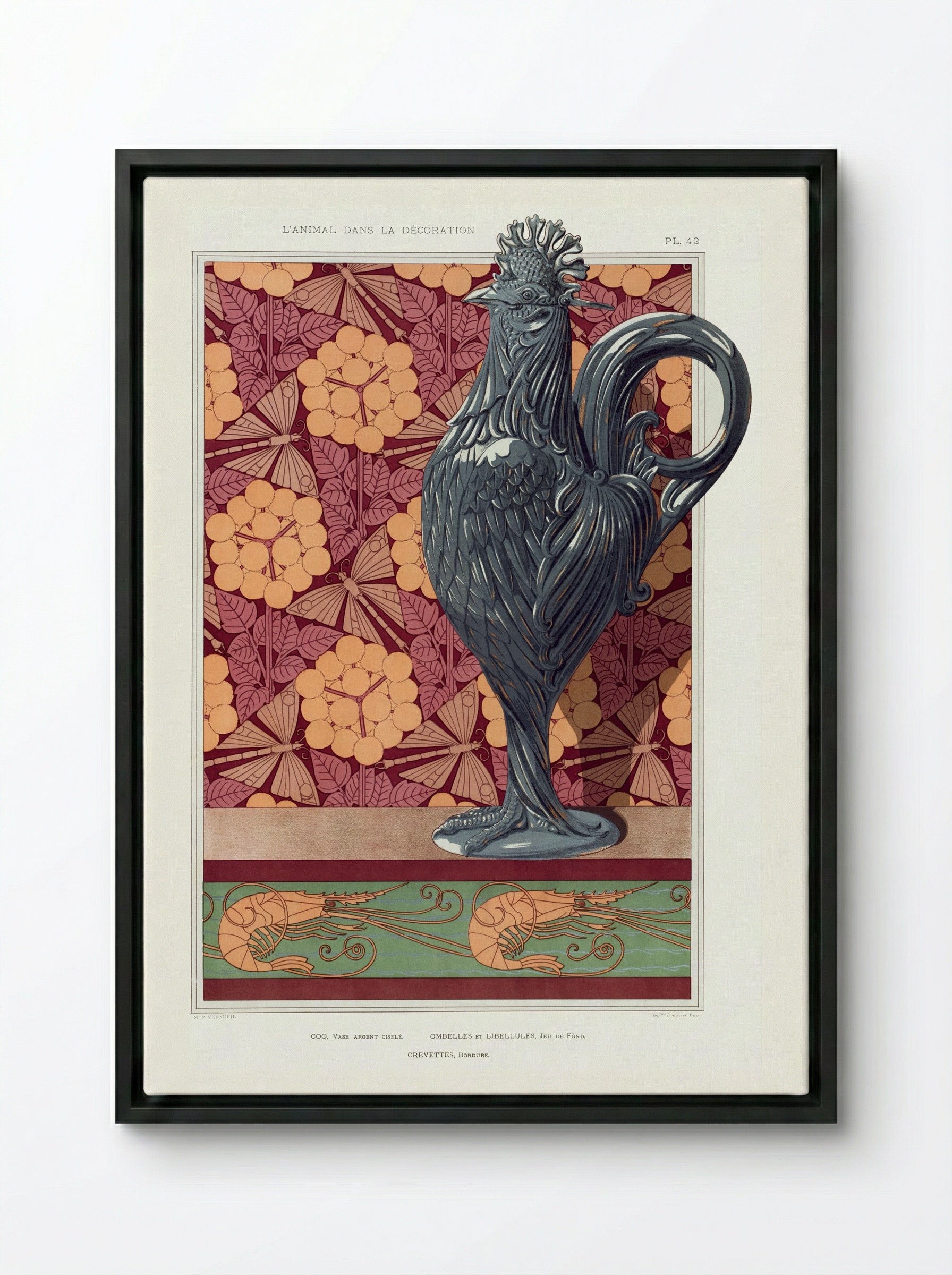 Crevettes, Bordure (from L'animal dans la décoration) - Maurice Pillard Verneuil - Framed Canvas Black