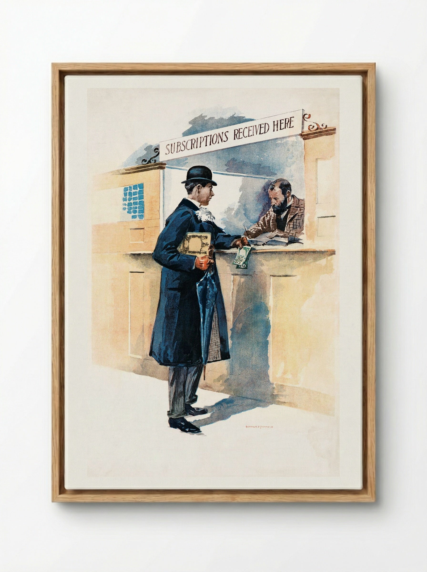 Man Getting Medicines - Edward Penfield - Framed Canvas Wood