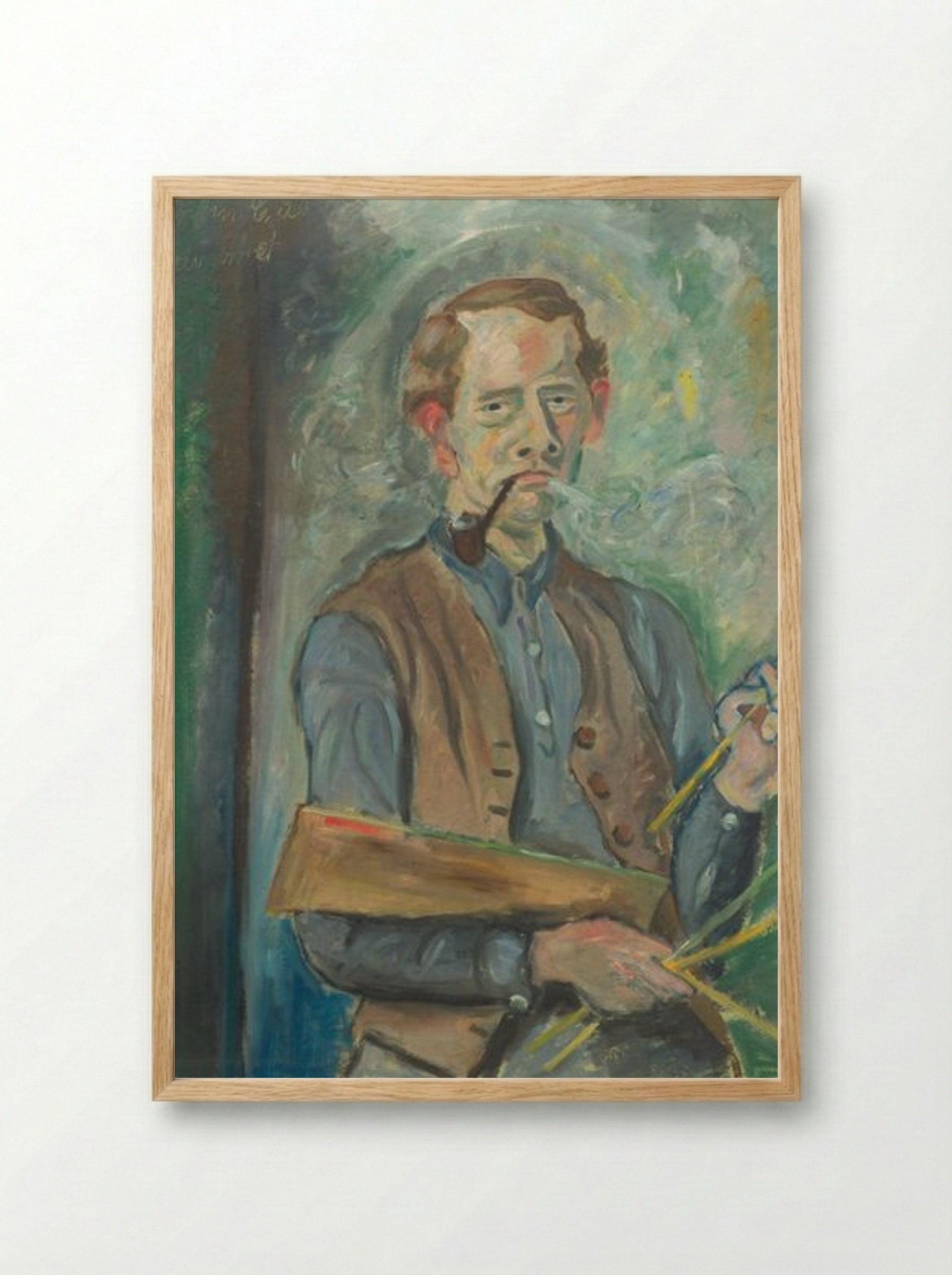 Self-Portrait with Pipe and Palette - John Christensen - Framed Print Wood
