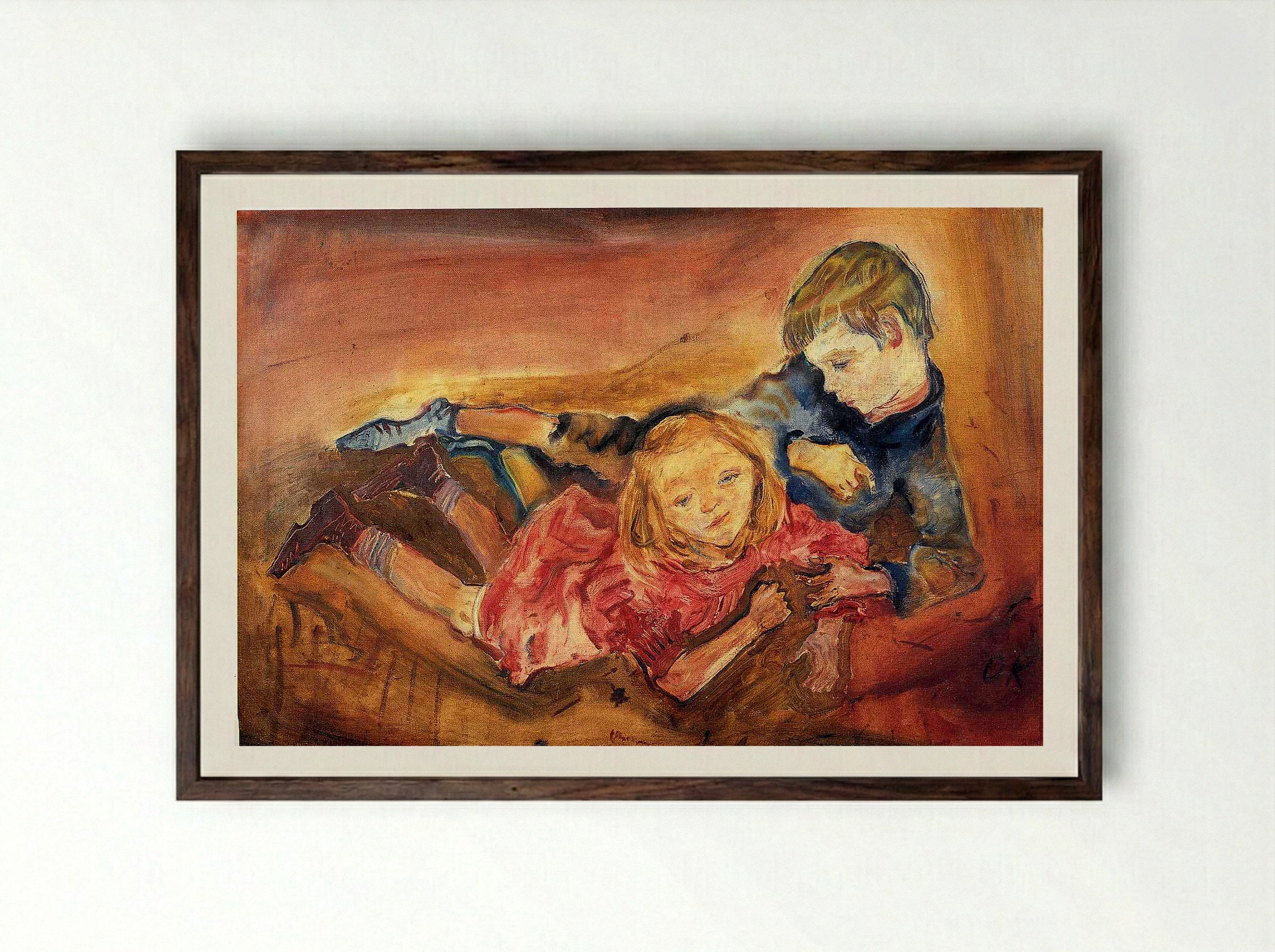 Children Playing - Paula Modersohn-Becker - Framed Print Dark Wood