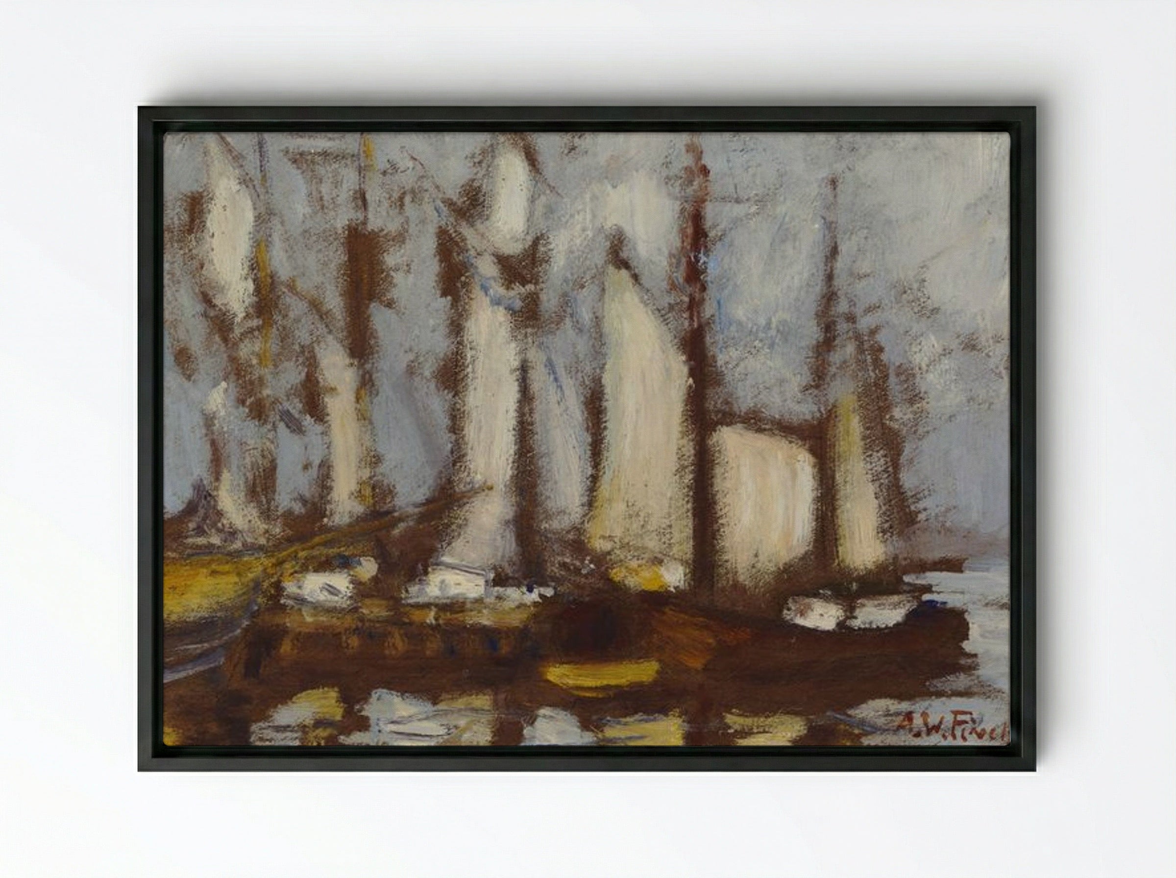 Sailing Vessels - Alfred William Finch - Framed Canvas Black