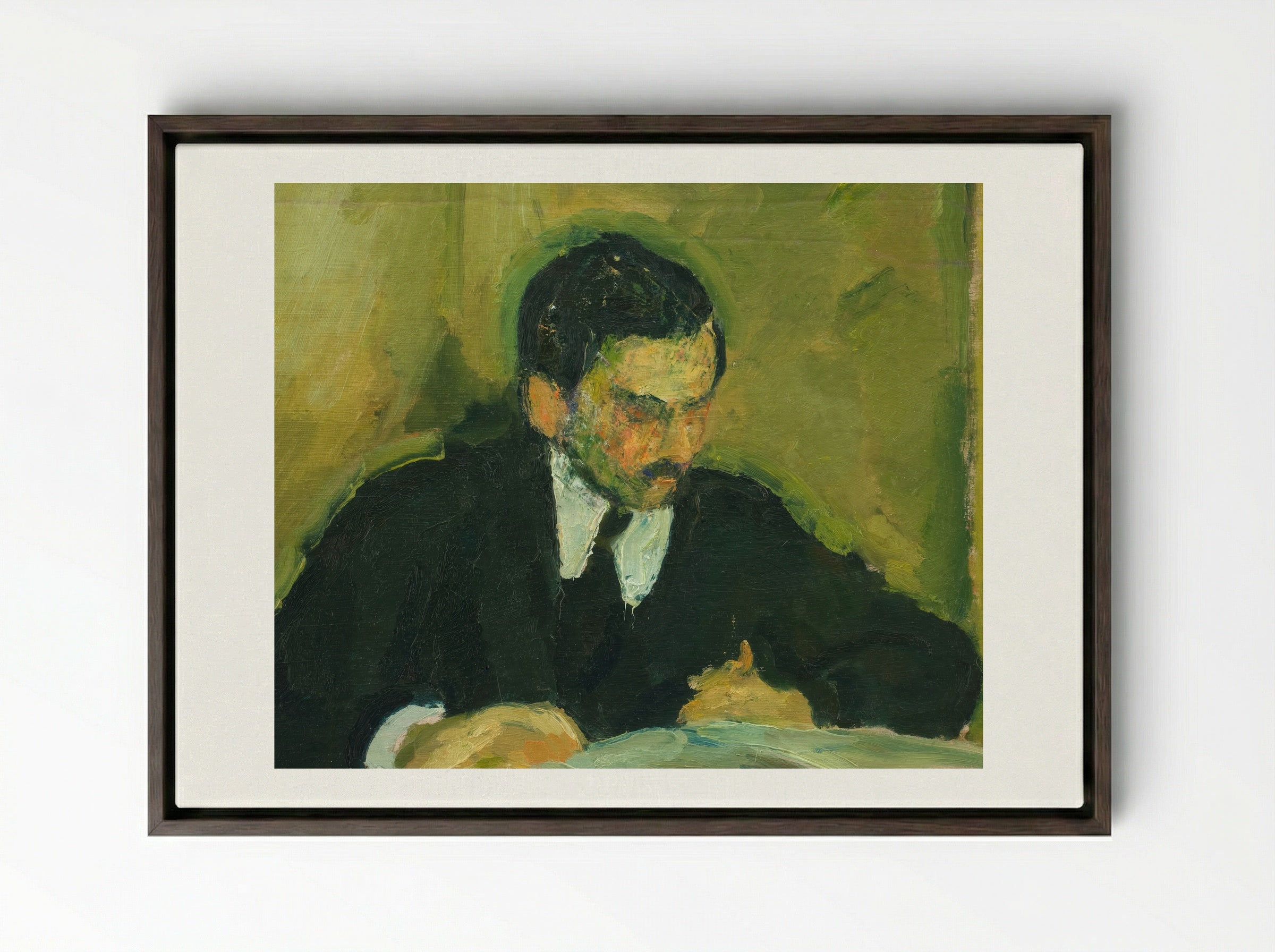 The Painter Ernst Goldschmidt Reading - Harald Giersing - Framed Canvas Dark Wood