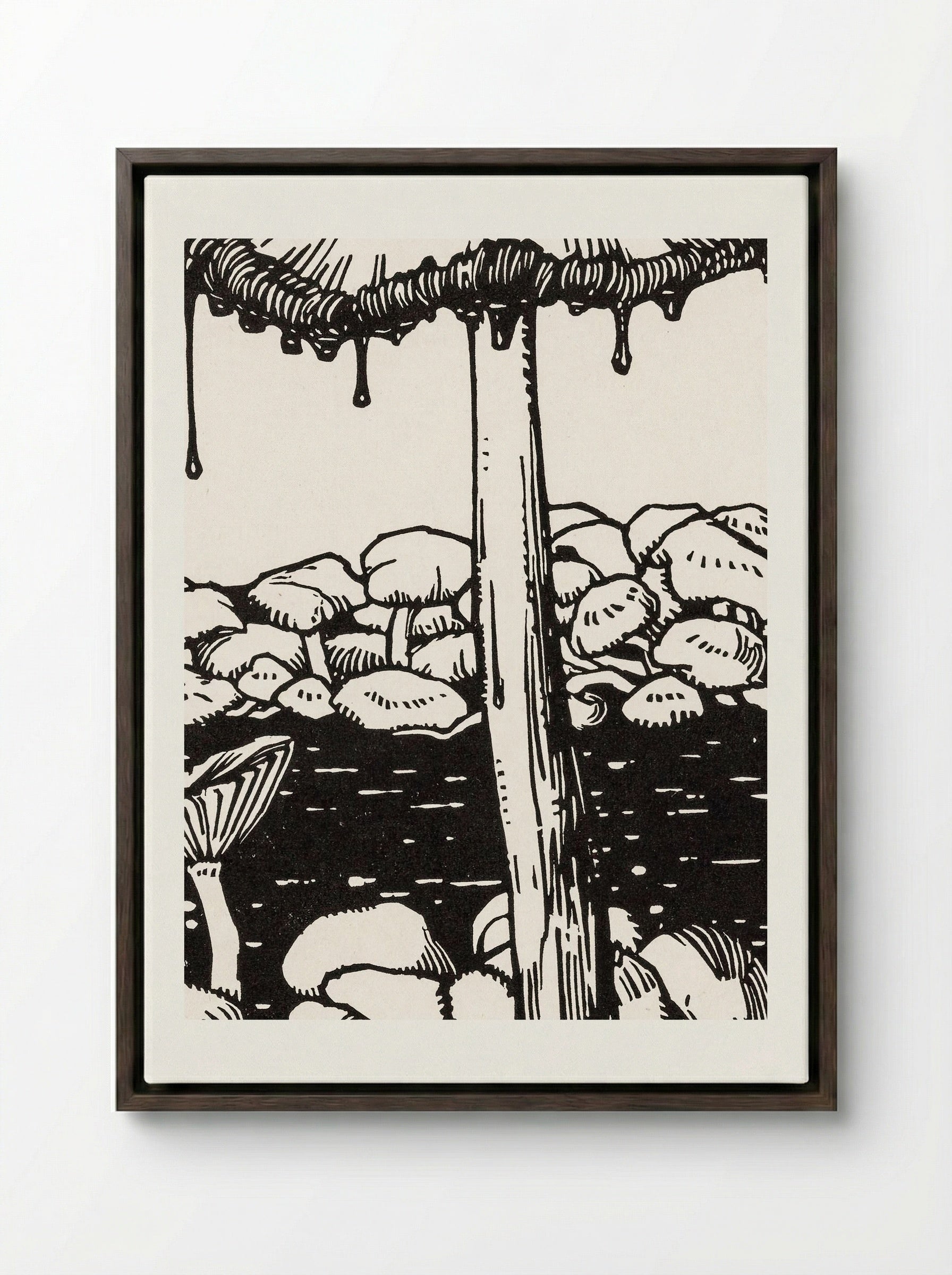 Dripping Mushroom - Julie de Graag - Framed Canvas Dark Wood