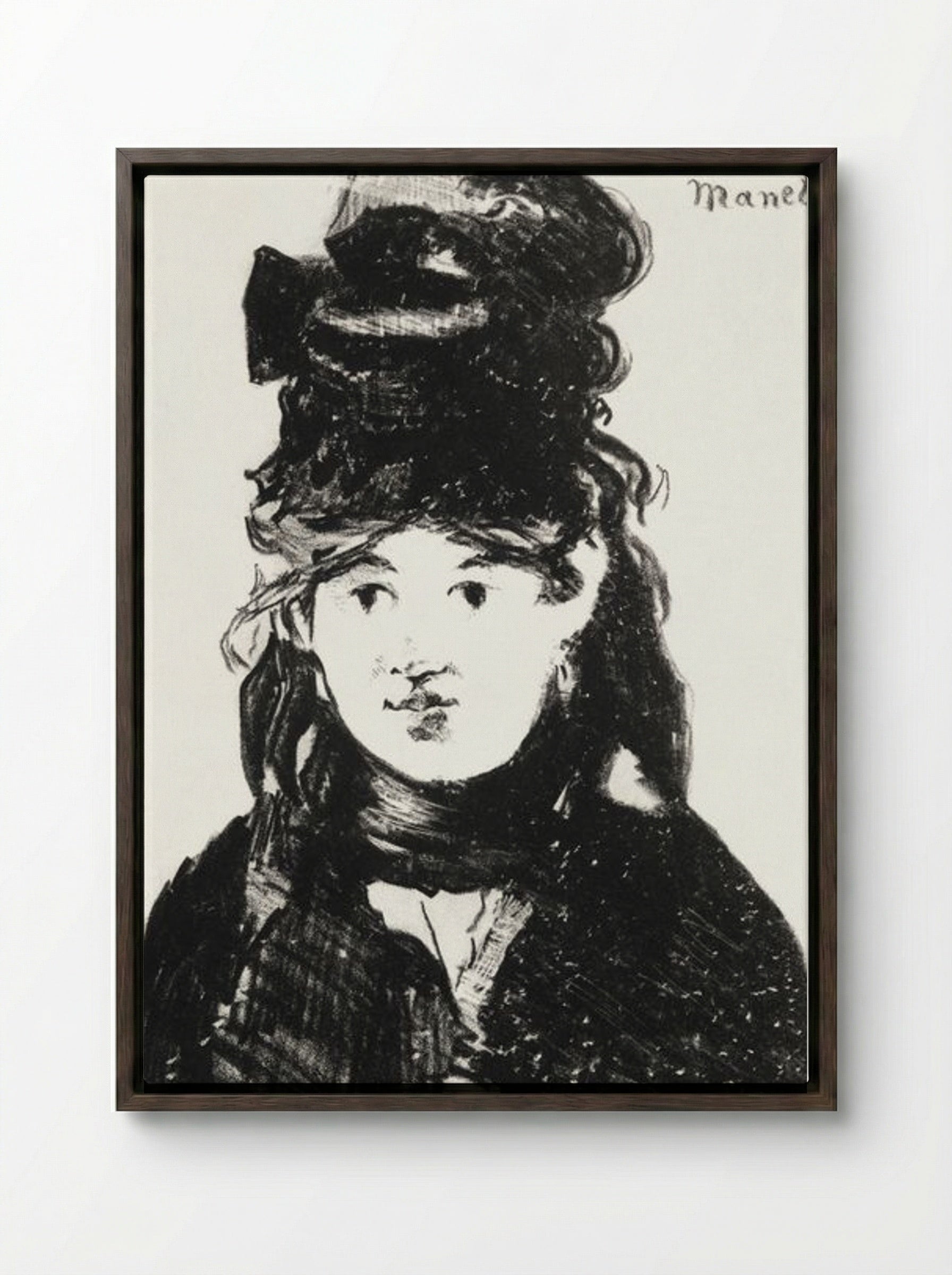 Berthe Morisot in Black - Édouard Manet - Framed Canvas Dark Wood