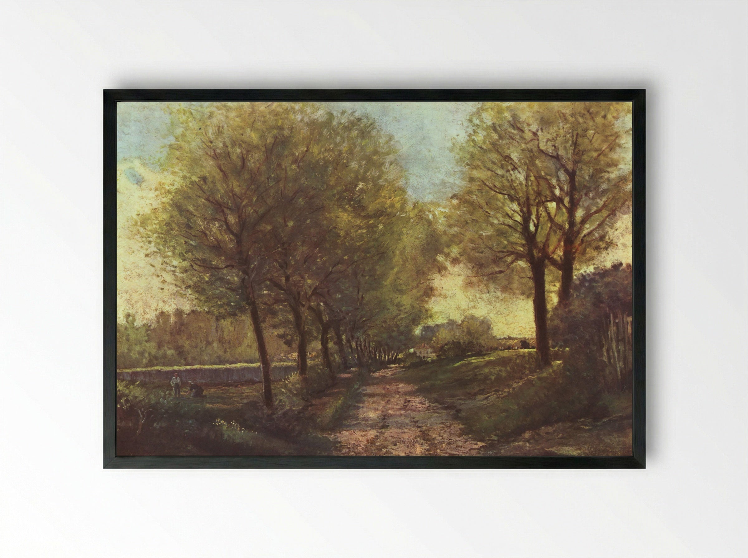 Avenue of Trees in a Small Town - Alfred Sisley - Framed Print Black