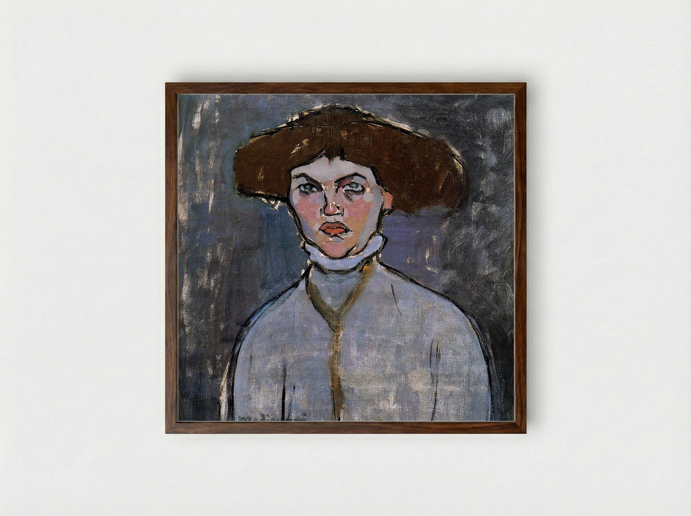 Head of a Young Woman - Amedeo Modigliani - Framed Print Dark Wood